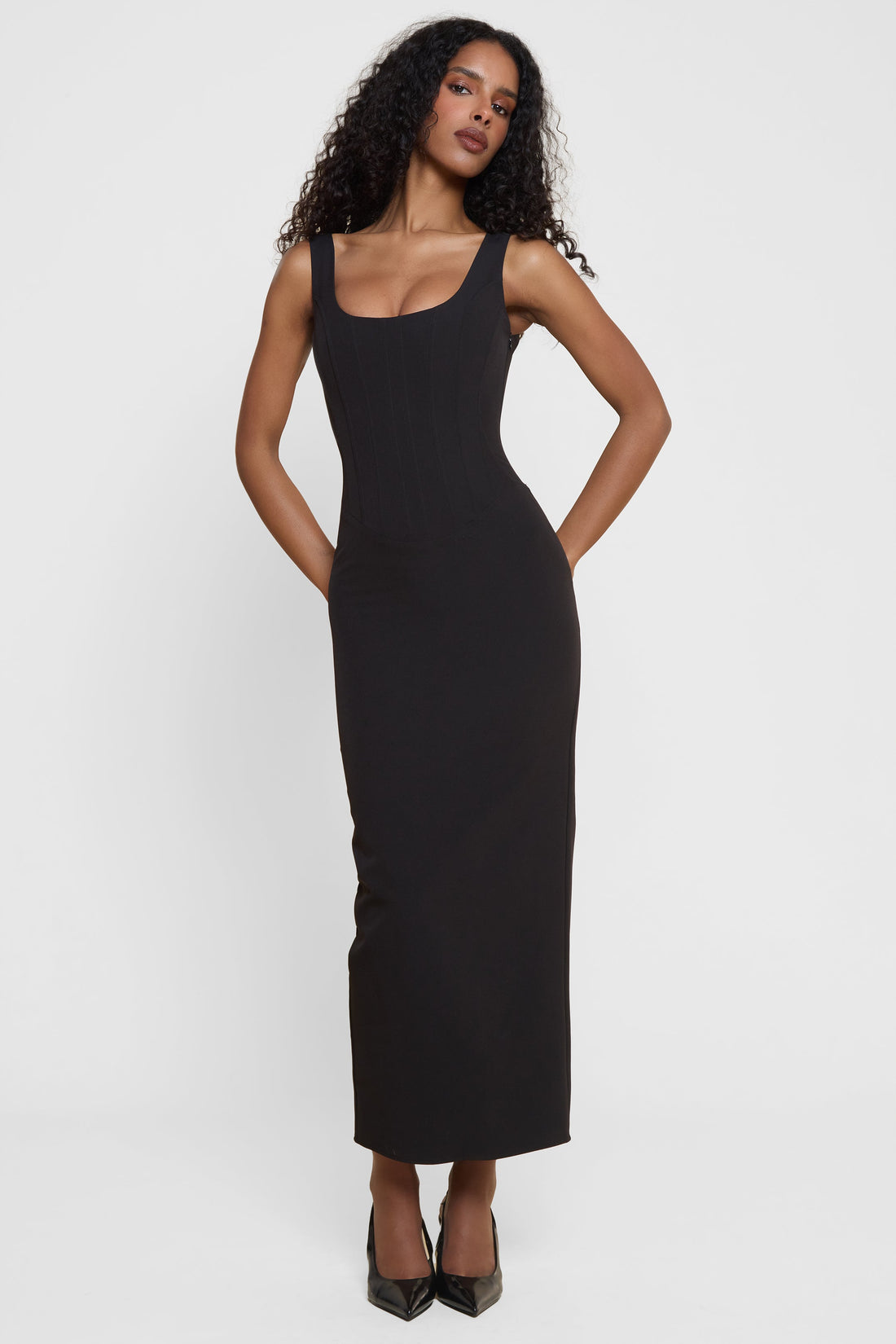 Annsley Korseli Midi Elbise | D1115-BLK-XS | D1115-BLK-S | D1115-BLK-M | D1115-BLK-L | D1115-BLK-XL | D1115-BLK-XXL