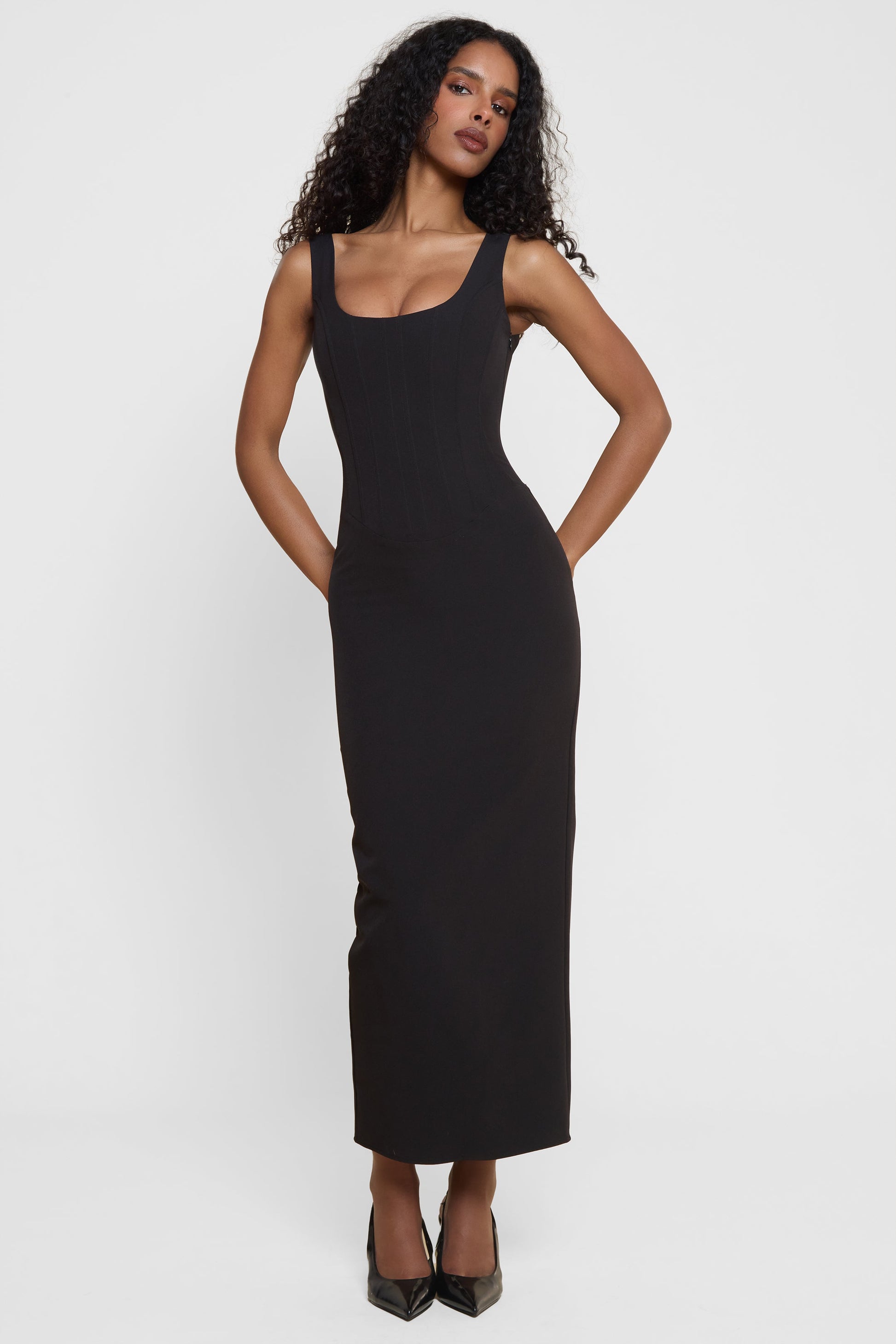 Annsley Korseli Midi Elbise | D1115-BLK-XS | D1115-BLK-S | D1115-BLK-M | D1115-BLK-L | D1115-BLK-XL | D1115-BLK-XXL