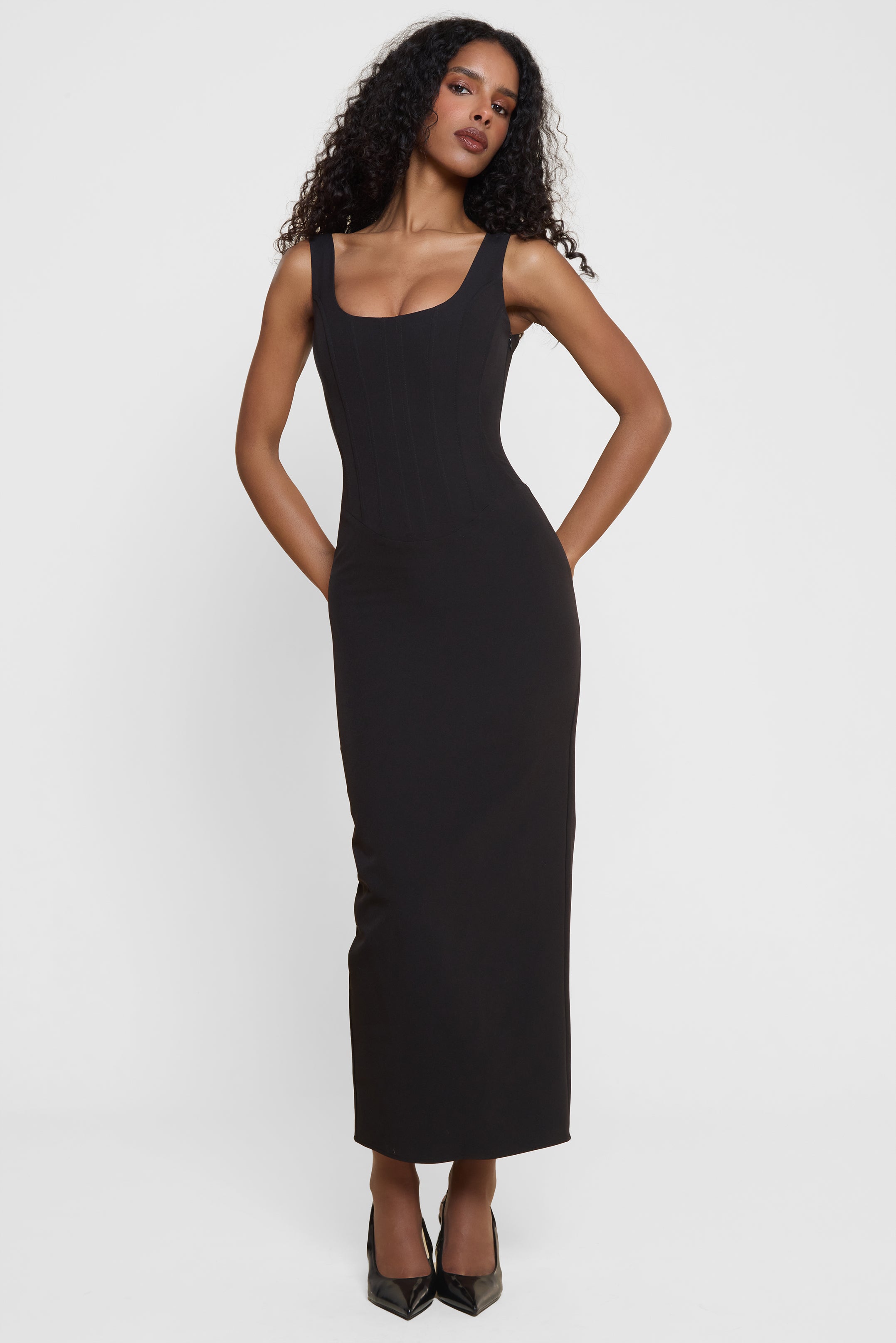 Annsley Korseli Midi Elbise | D1115-BLK-XS | D1115-BLK-S | D1115-BLK-M | D1115-BLK-L | D1115-BLK-XL | D1115-BLK-XXL