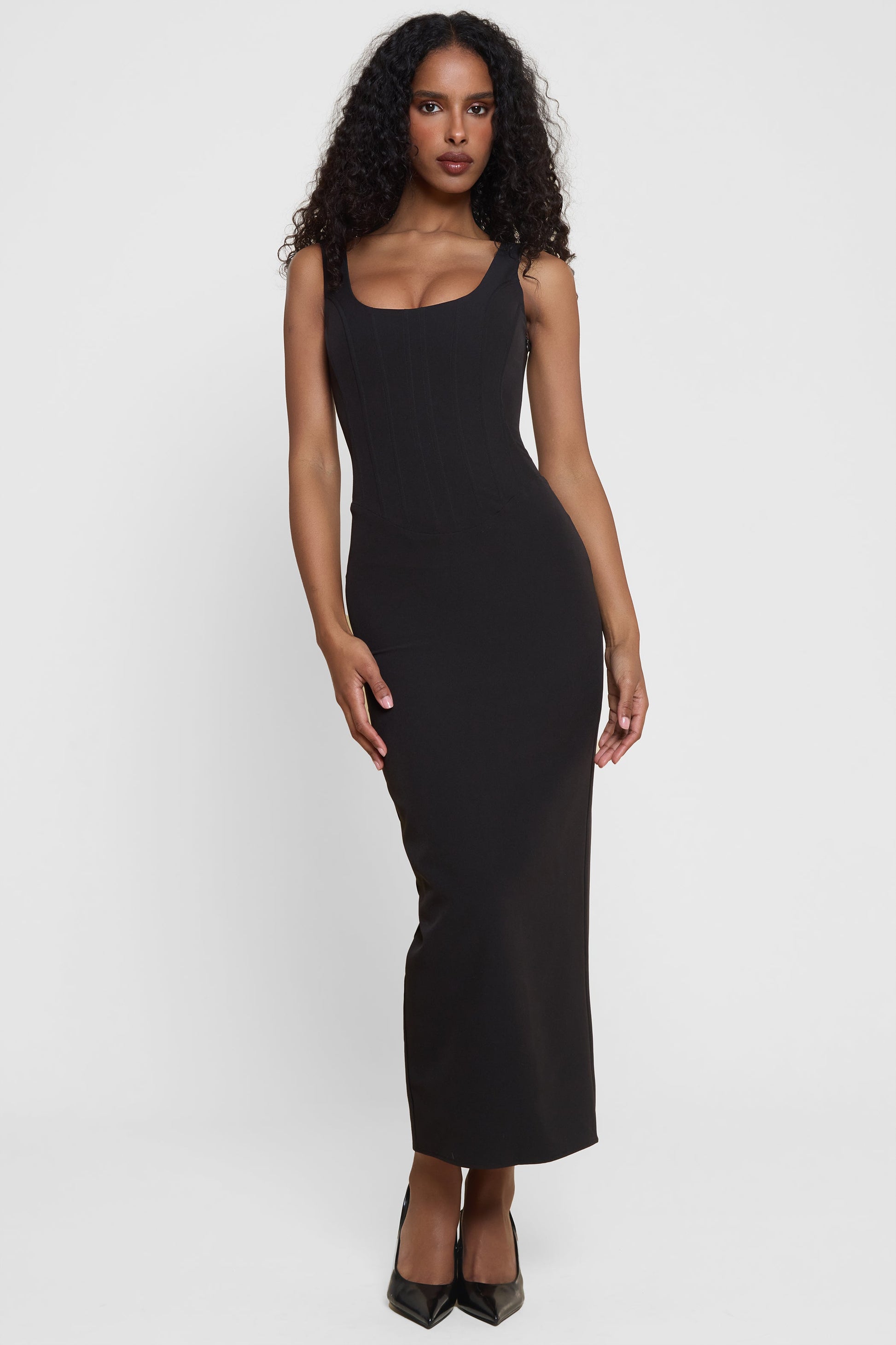 Annsley Korseli Midi Elbise | D1115-BLK-XS | D1115-BLK-S | D1115-BLK-M | D1115-BLK-L | D1115-BLK-XL | D1115-BLK-XXL