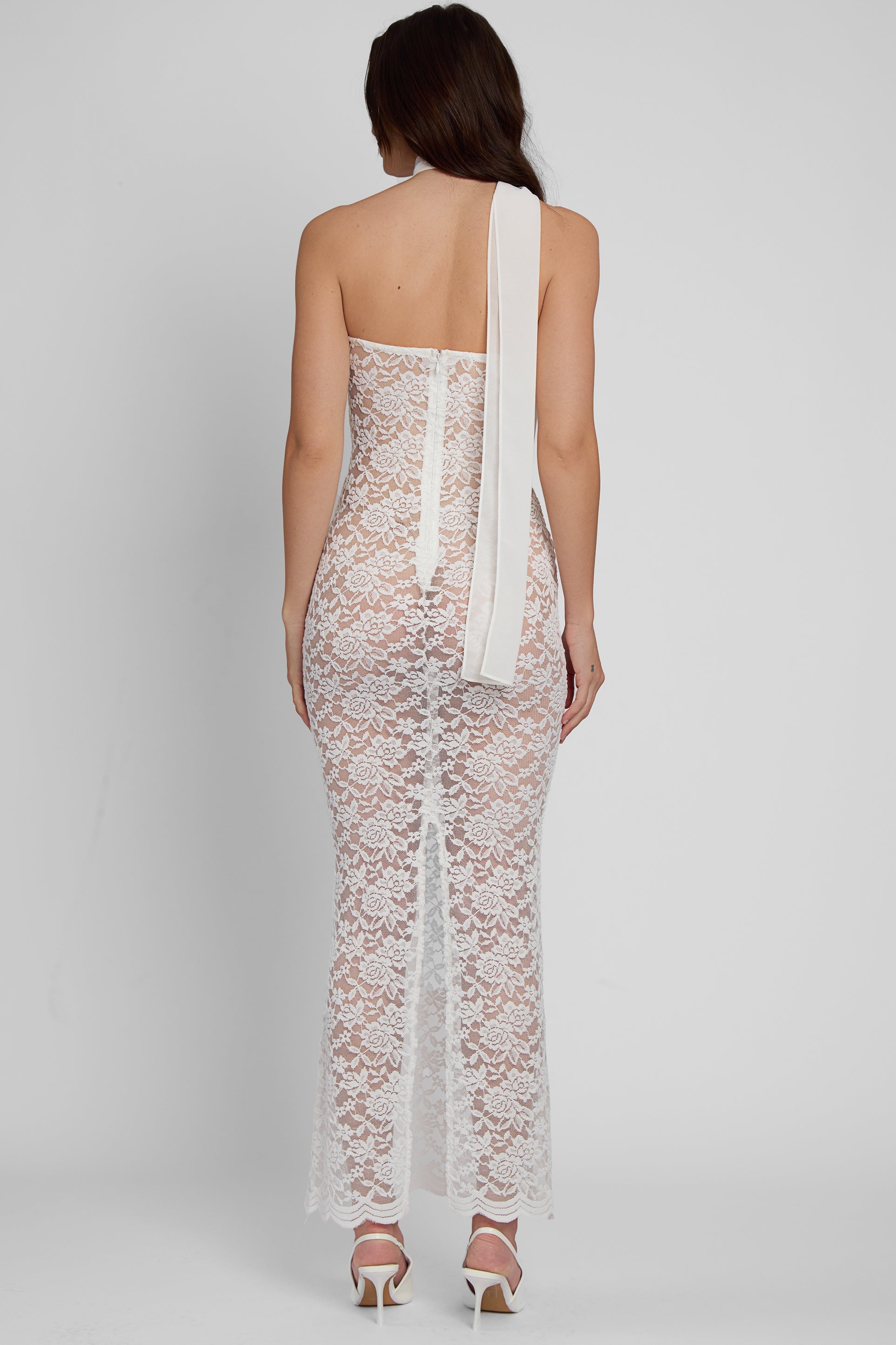 Zalia Straplez Dantelli Midi Elbise | D1084-WHITE-XS | D1084-WHITE-S | D1084-WHITE-M | D1084-WHITE-L | D1084-WHITE-XL | D1084-WHITE-XXL