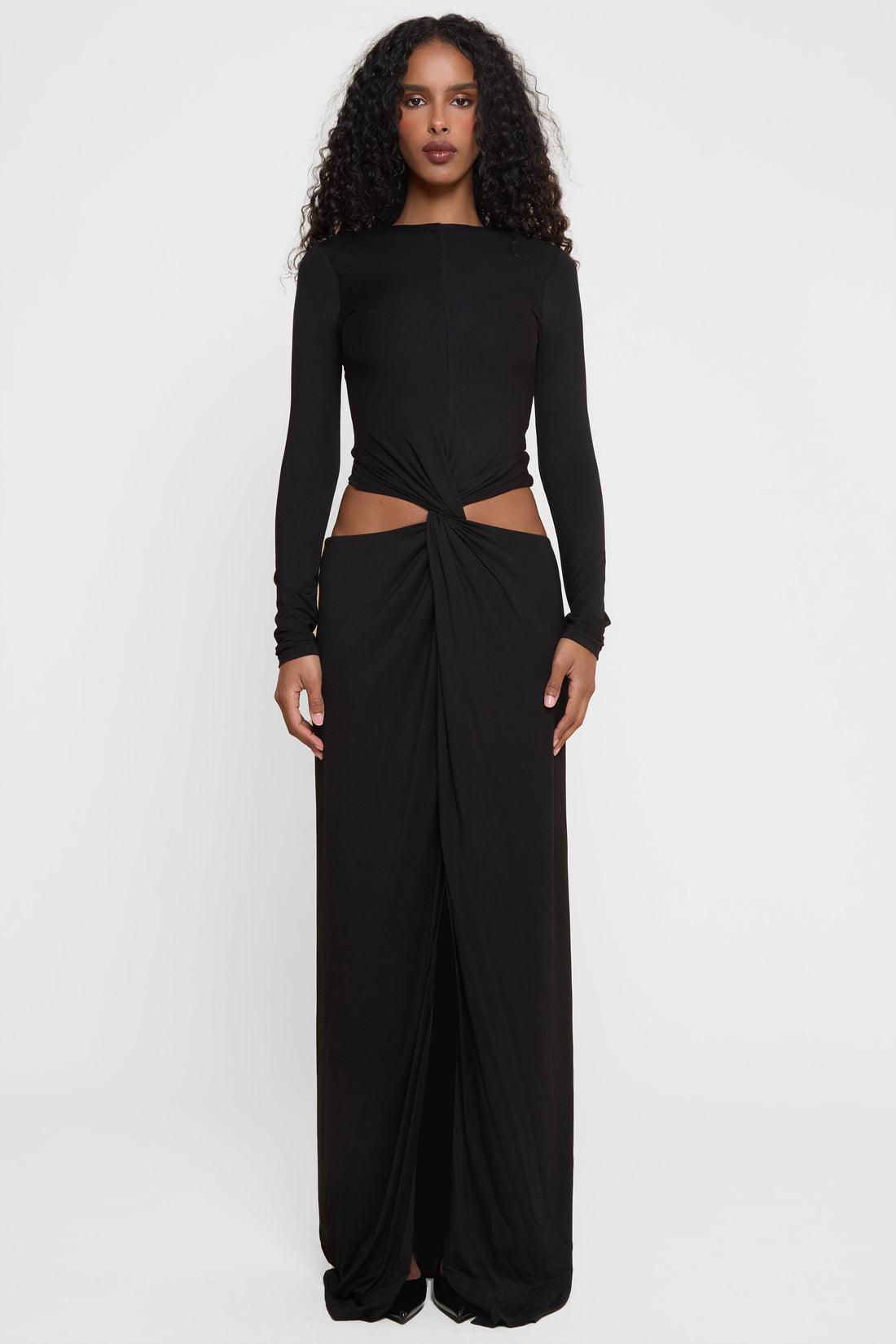 Janay Kesik Maksi Elbise | D1149-BLK-XS | D1149-BLK-S | D1149-BLK-M | D1149-BLK-L | D1149-BLK-XL | D1149-BLK-XXL
