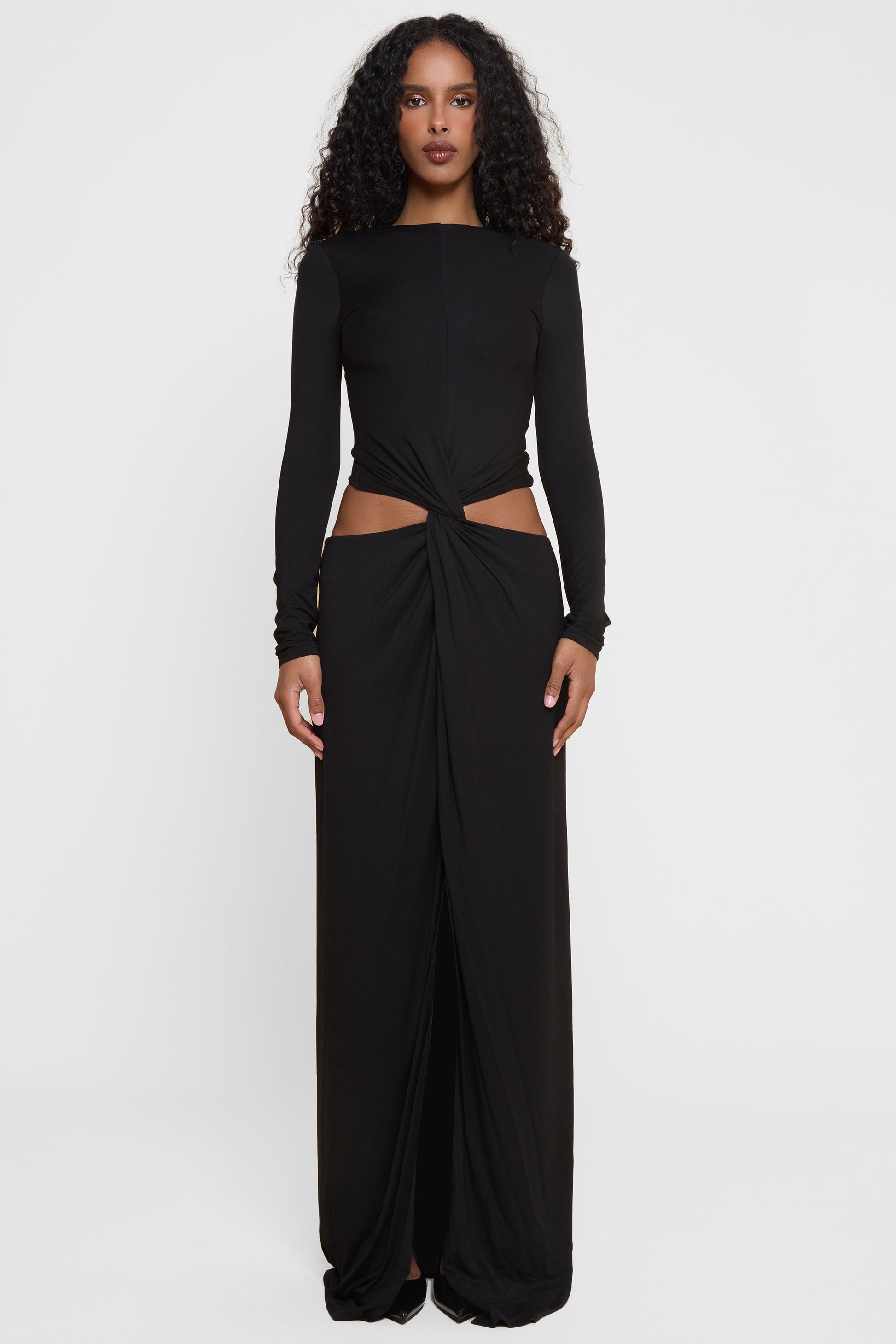 Janay Kesik Maksi Elbise | D1149-BLK-XS | D1149-BLK-S | D1149-BLK-M | D1149-BLK-L | D1149-BLK-XL | D1149-BLK-XXL