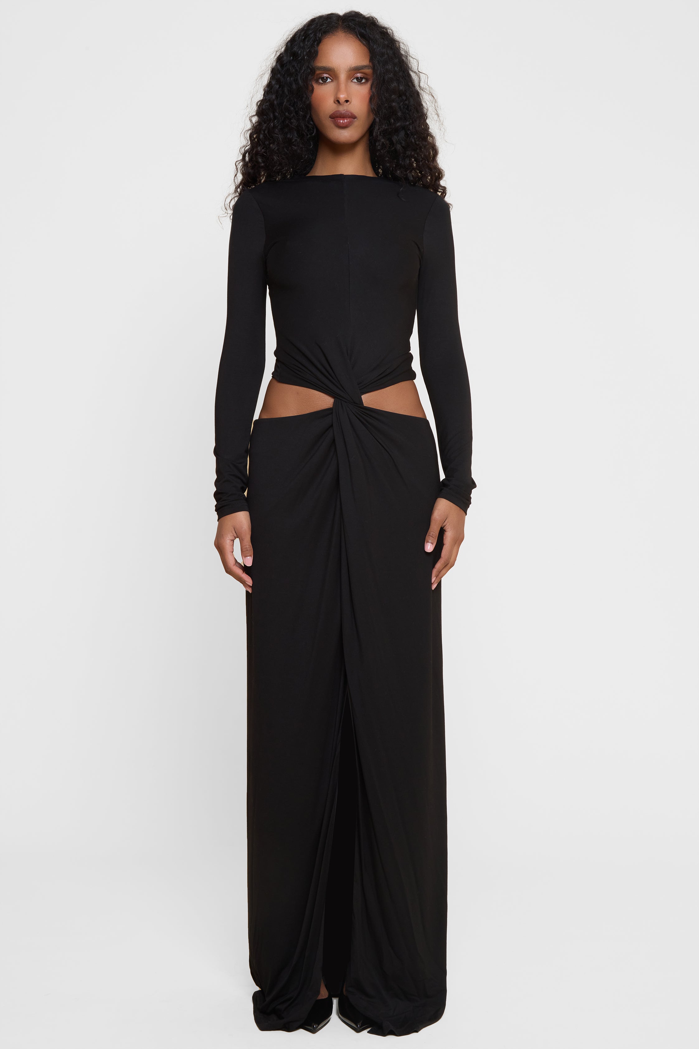 Janay Kesik Maksi Elbise | D1149-BLK-XS | D1149-BLK-S | D1149-BLK-M | D1149-BLK-L | D1149-BLK-XL | D1149-BLK-XXL