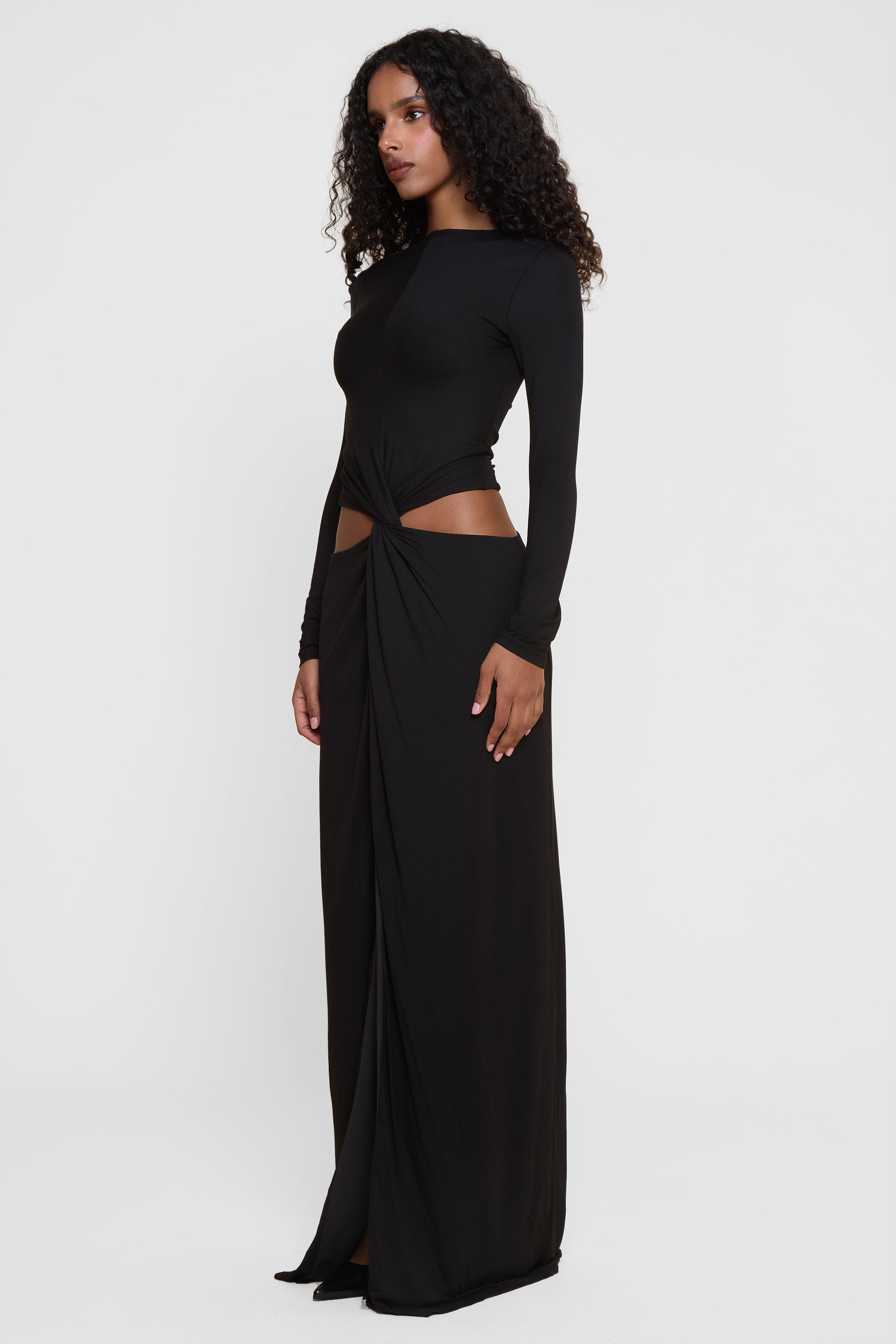 Janay Kesik Maksi Elbise | D1149-BLK-XS | D1149-BLK-S | D1149-BLK-M | D1149-BLK-L | D1149-BLK-XL | D1149-BLK-XXL