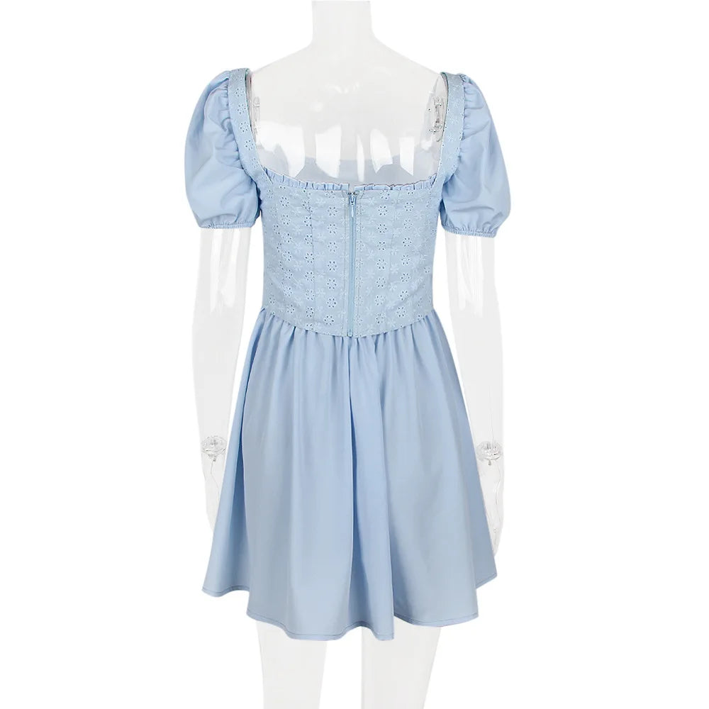 Velorage Alara Kare Yaka Puf Kol Mini Elbise | 14-173-Blue-5-100014064 | 14-173-Blue-5-100014066 | 14-173-Blue-5-361385 | 14-173-Blue-5-361386