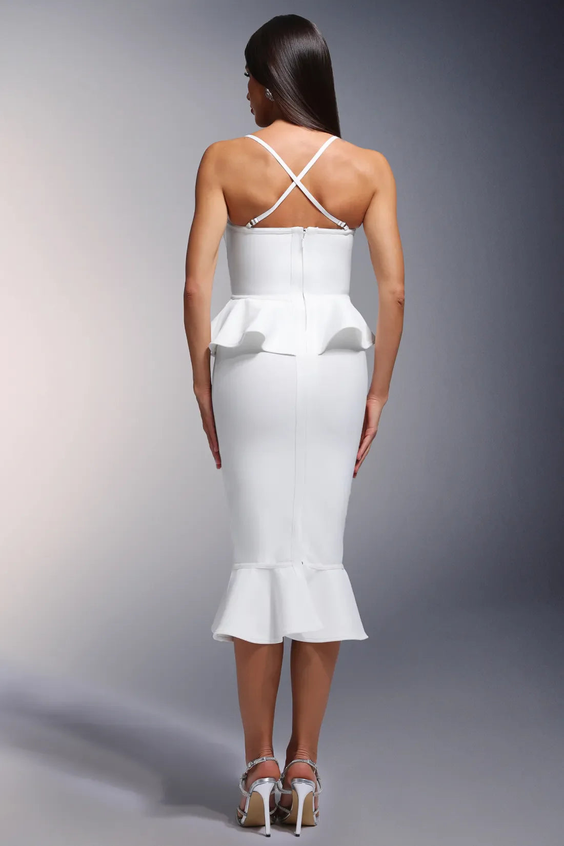 Kaiya Volanli Bandaj Midi Elbise | S-Beyaz | M-Beyaz | L-Beyaz | Xl-Beyaz | Xxl-Beyaz