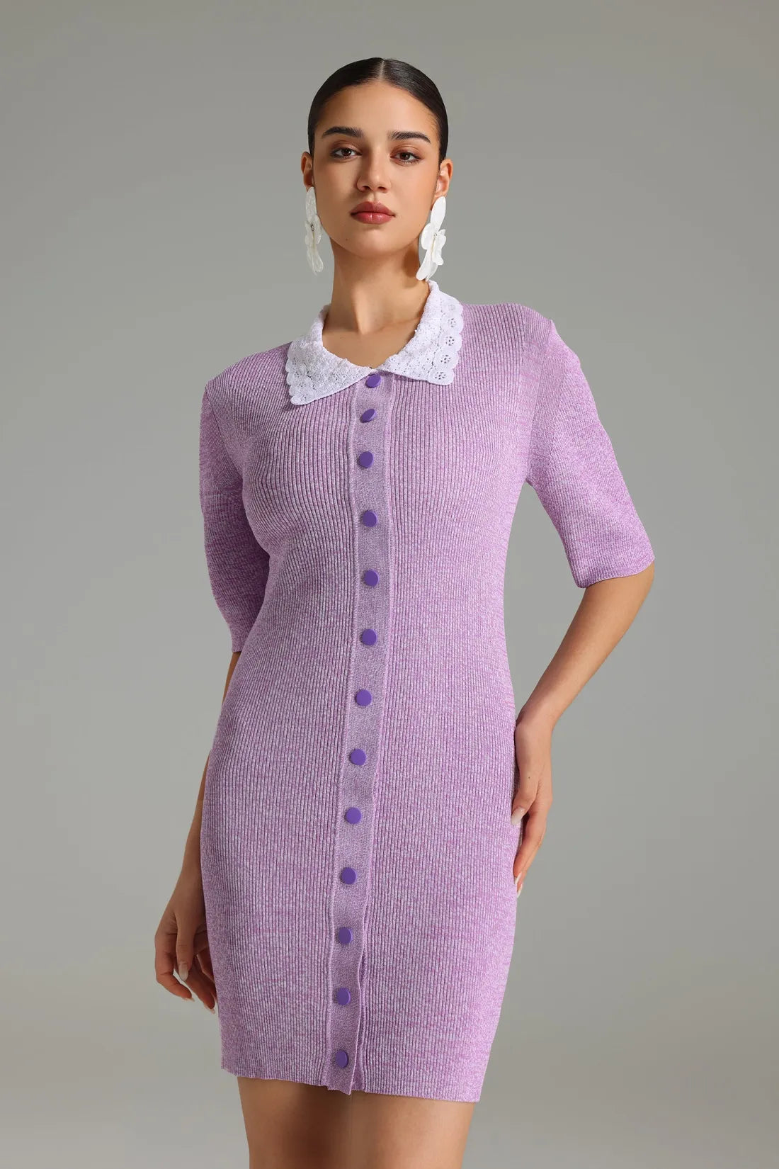 Adabelle Dugmeli Orme Mini Elbise | S-Mor | M-Mor | L-Mor