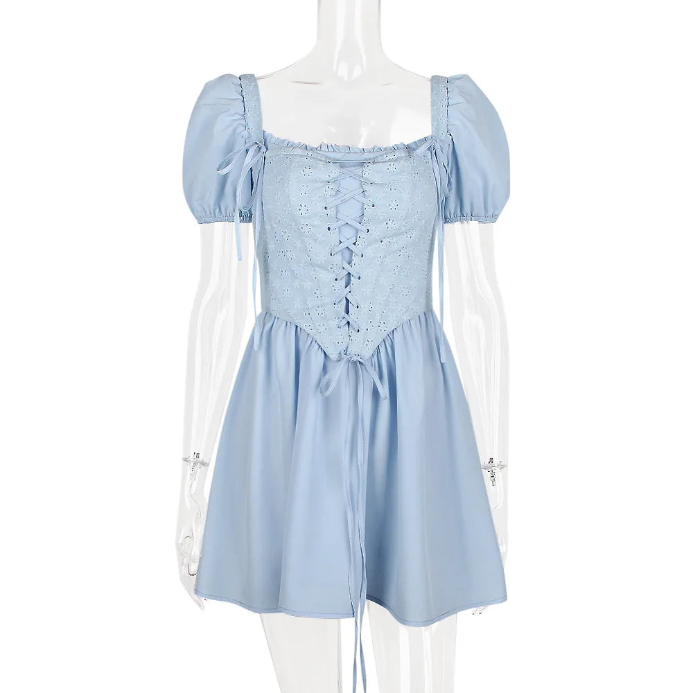 Velorage Alara Kare Yaka Puf Kol Mini Elbise | 14-173-Blue-5-100014064 | 14-173-Blue-5-100014066 | 14-173-Blue-5-361385 | 14-173-Blue-5-361386