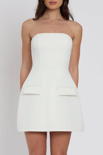 Hazelynn Straplez Mini Elbise | D1078-WHITE-XS | D1078-WHITE-S | D1078-WHITE-M | D1078-WHITE-L | D1078-WHITE-XL | D1078-WHITE-XXL