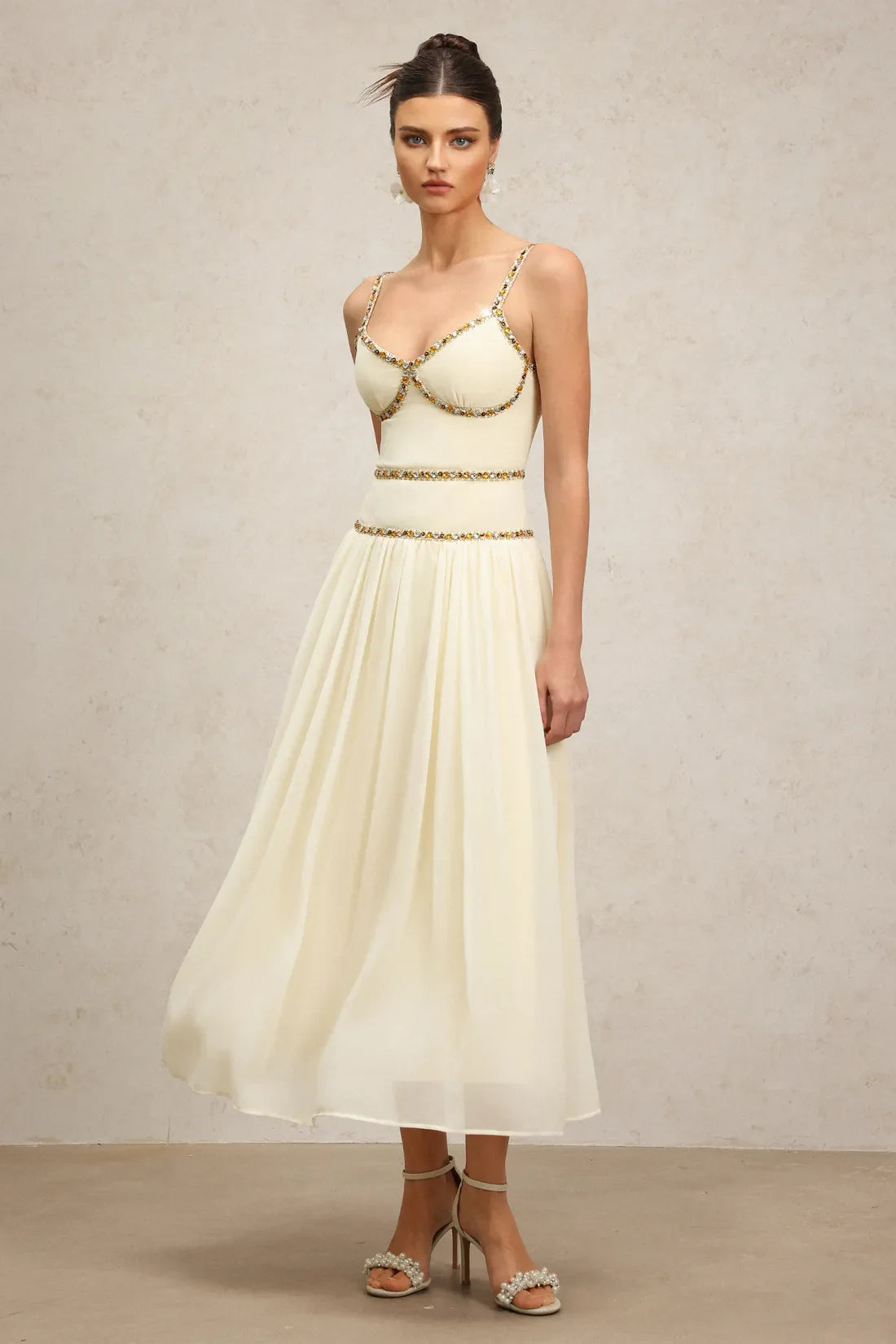 Rochelle Halter Diamond Maxi Dress | S-Bej | M-Bej | L-Bej