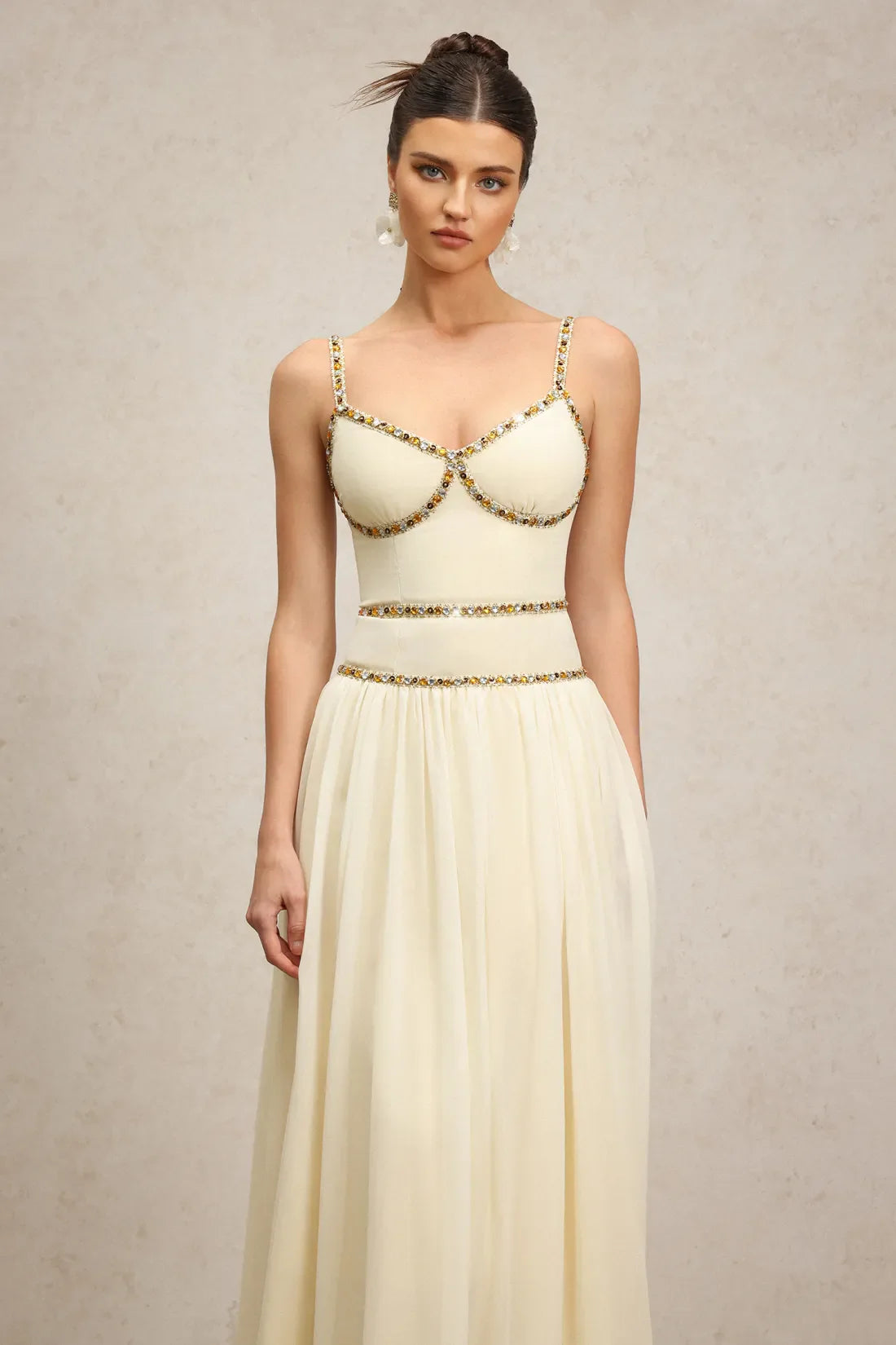Rochelle Halter Diamond Maxi Dress | S-Bej | M-Bej | L-Bej