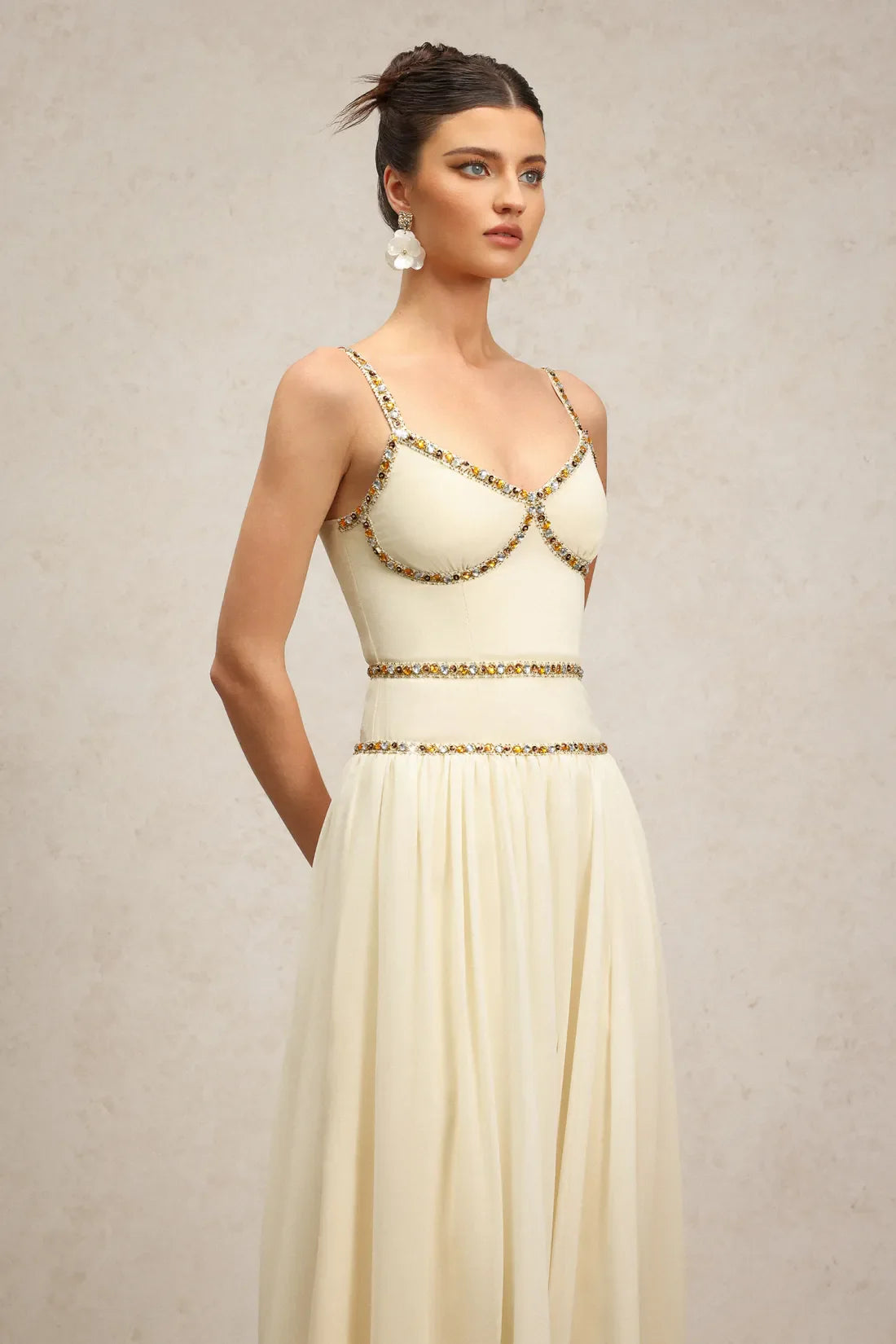 Rochelle Halter Diamond Maxi Dress | S-Bej | M-Bej | L-Bej