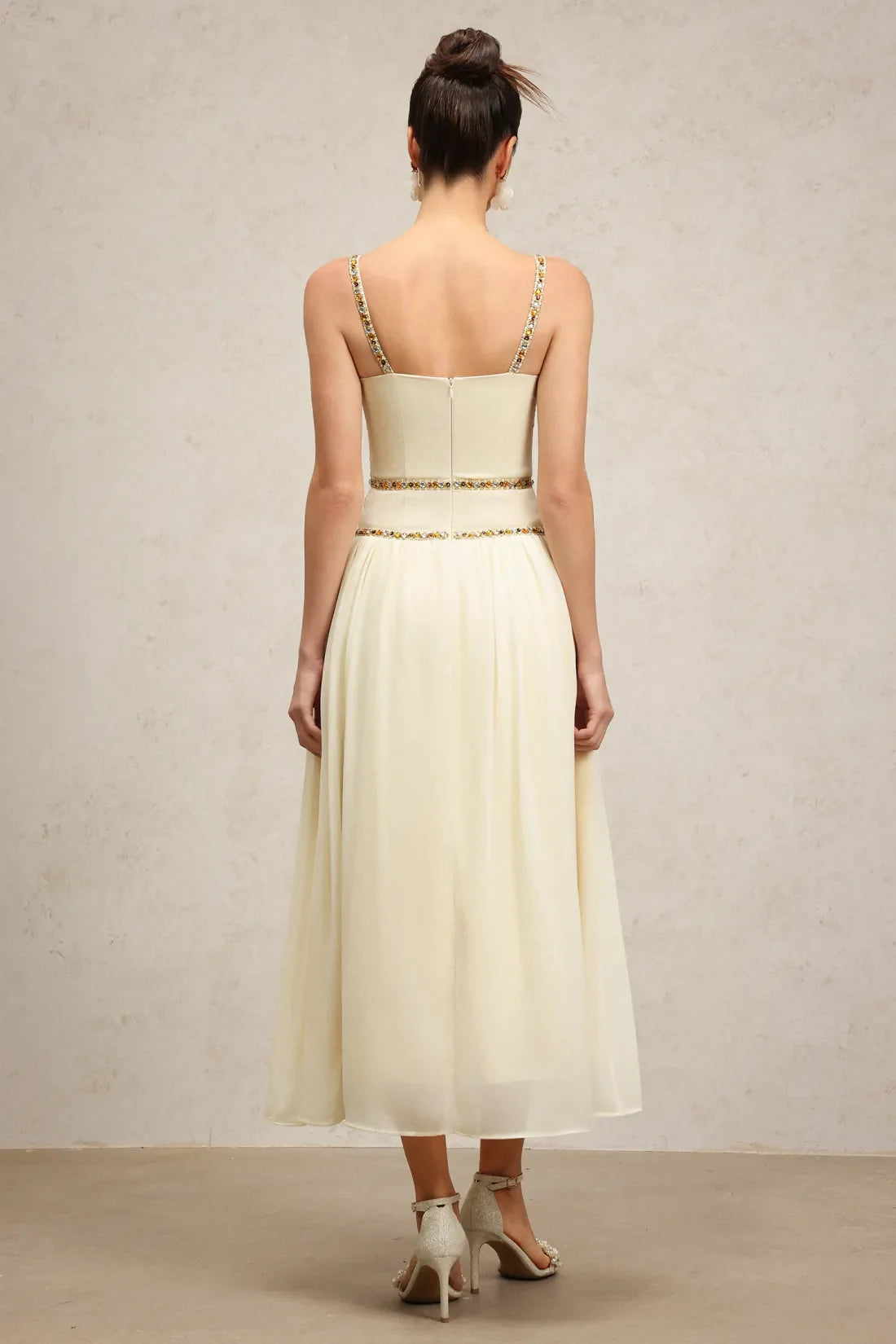 Rochelle Halter Diamond Maxi Dress | S-Bej | M-Bej | L-Bej