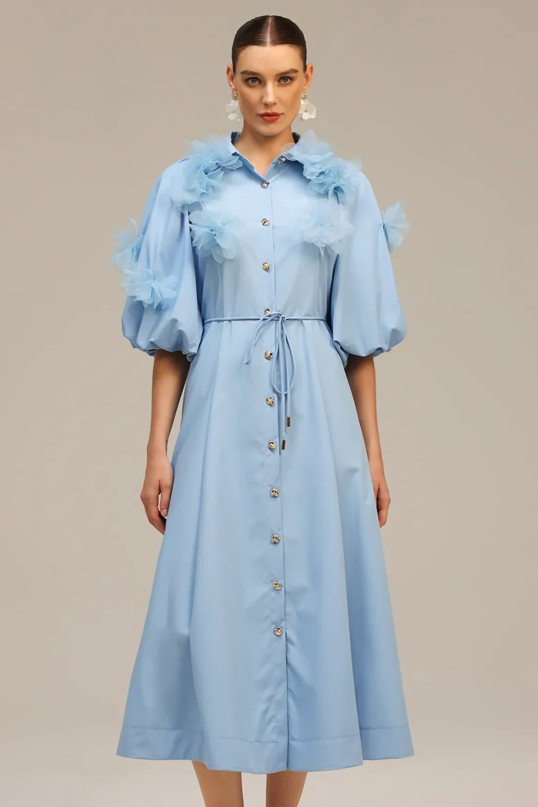 Bristol Kisa Kollu Cicekli Midi Elbise | S | M | L