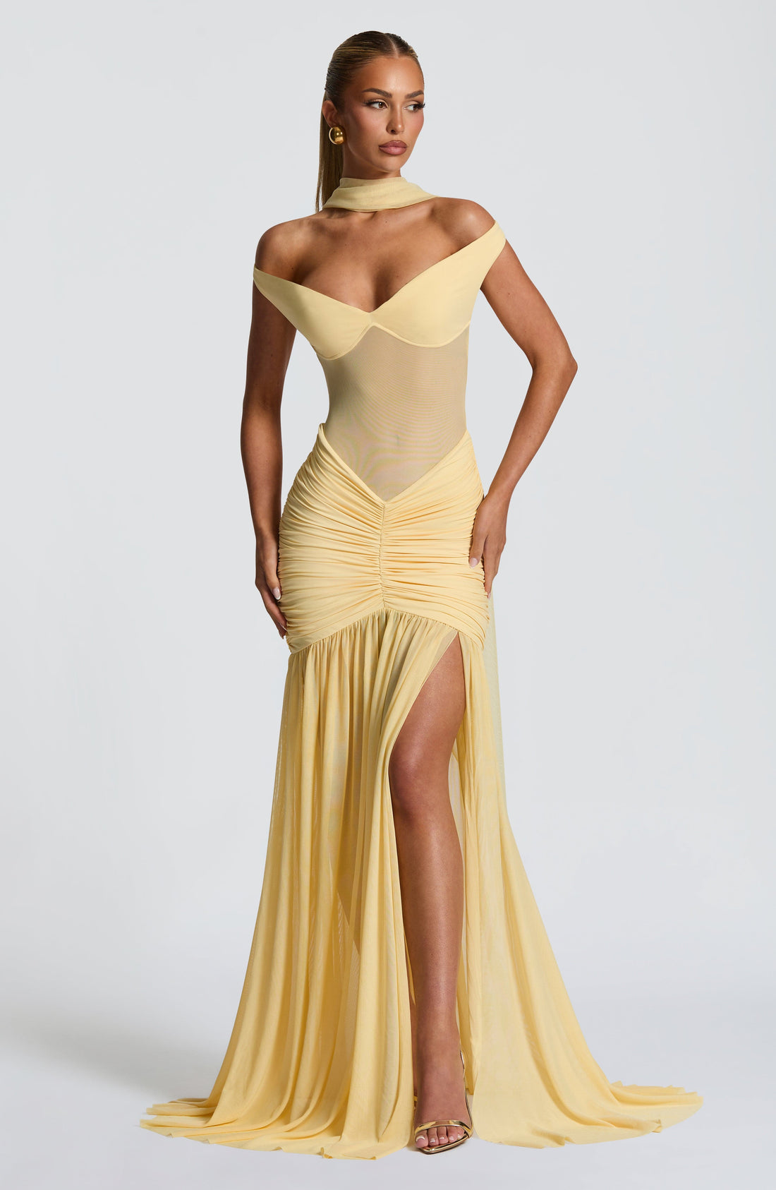 Velorage Amreen Bardot Maksi Elbise | BBF4081-D - LEMON - XS | BBF4081-D - LEMON - S | BBF4081-D - LEMON - M | BBF4081-D - LEMON - L | BBF4081-D - LEMON - XL | BBF4081-D - LEMON - XXL