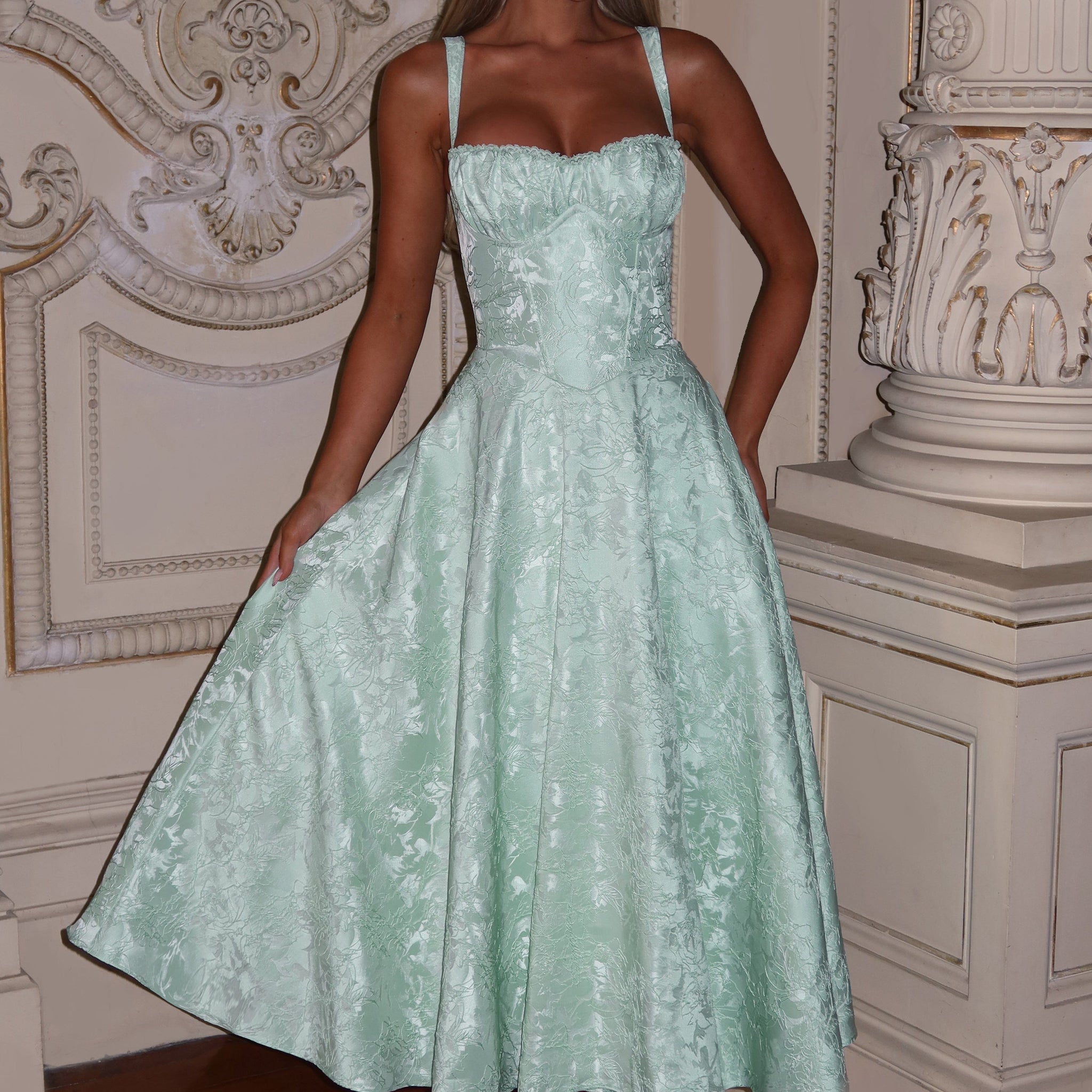 Velorage Marina Nane Yesili Midi Elbise | BBF3999-D - MINT - XS | BBF3999-D - MINT - S | BBF3999-D - MINT - M | BBF3999-D - MINT - L | BBF3999-D - MINT - XL | BBF3999-D - MINT - XXL
