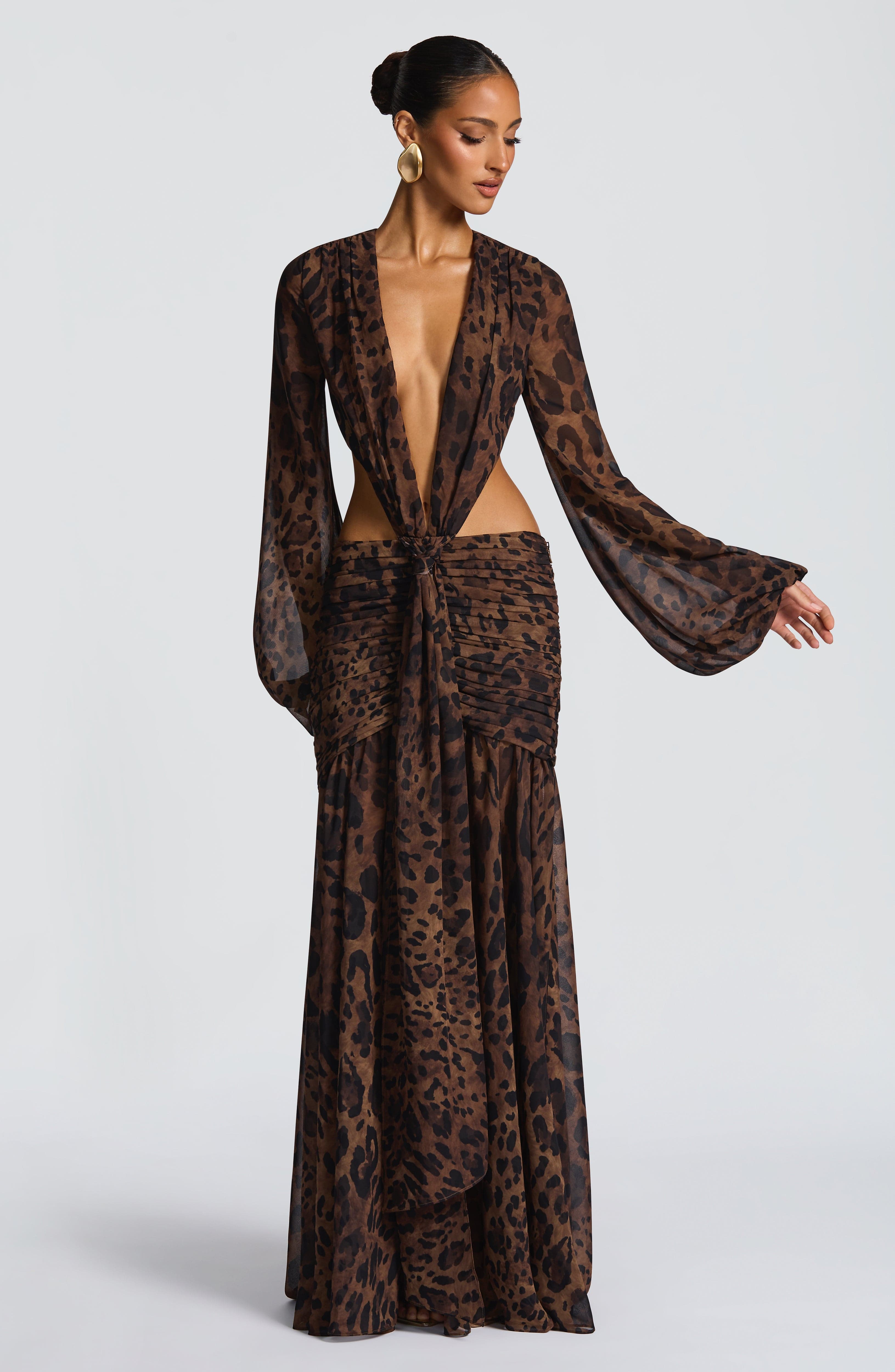 Velorage Camrynn Leopar Desenli Maksi Elbise