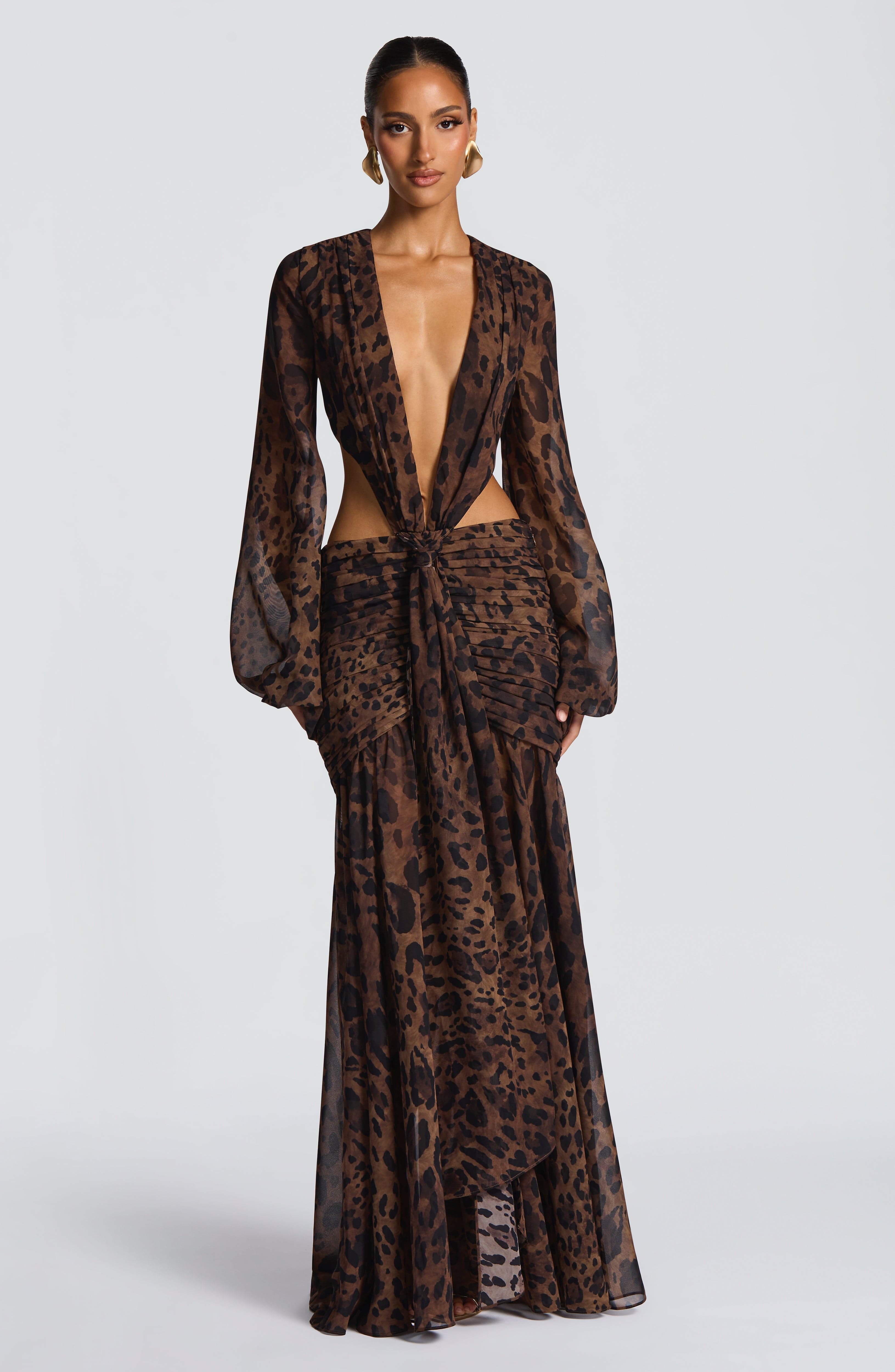 Velorage Camrynn Leopar Desenli Maksi Elbise