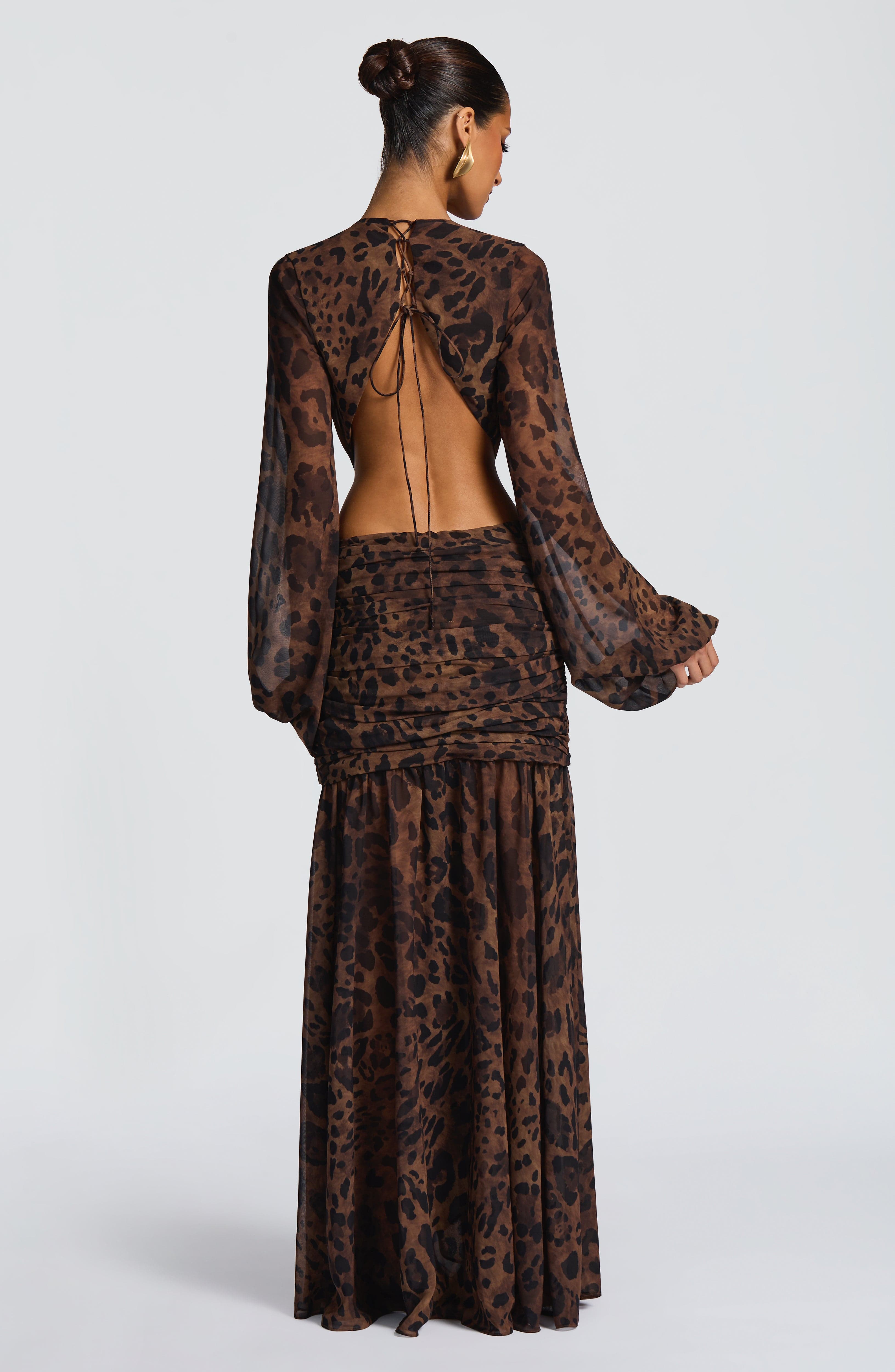 Velorage Camrynn Leopar Desenli Maksi Elbise