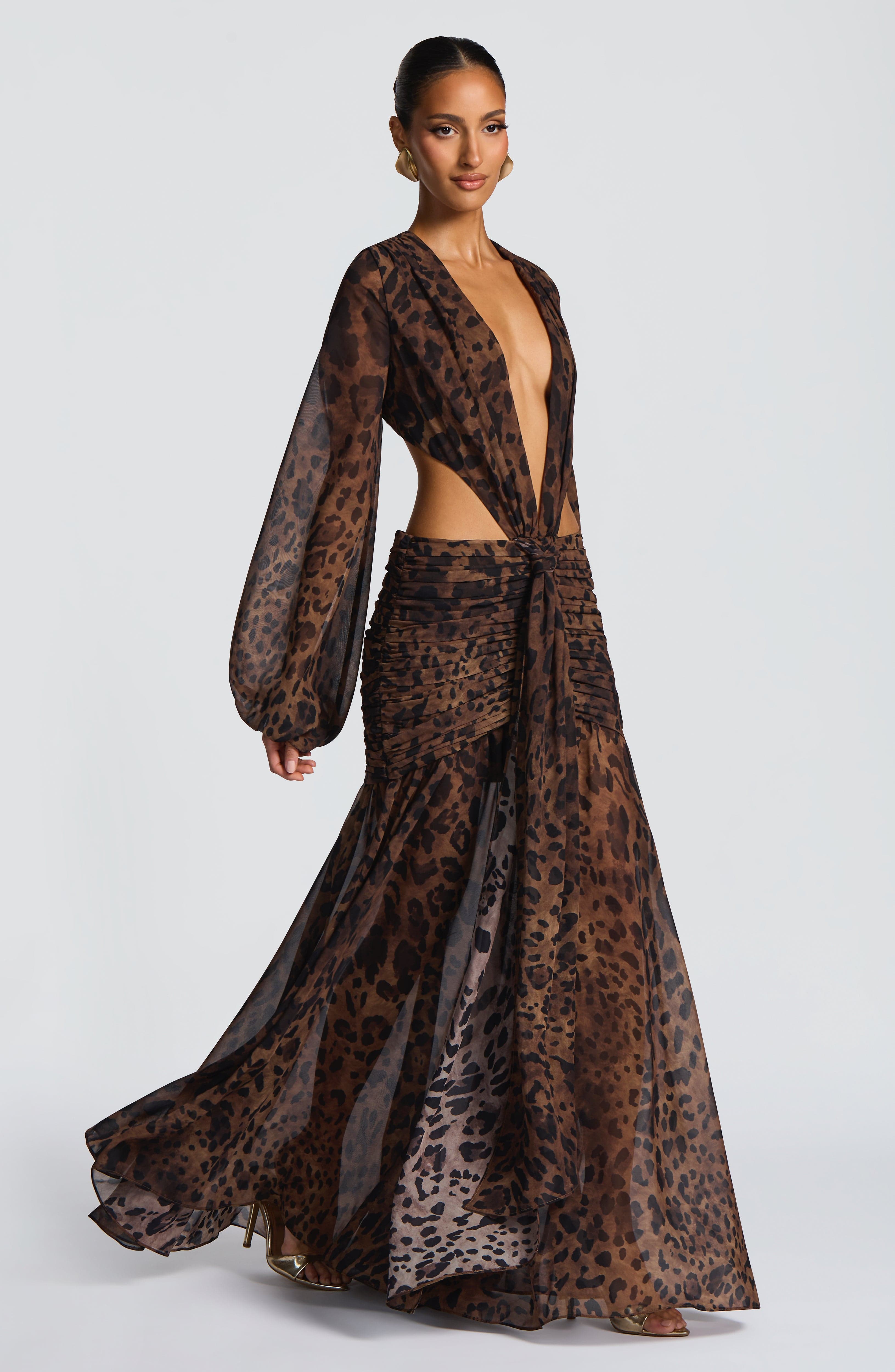 Velorage Camrynn Leopar Desenli Maksi Elbise