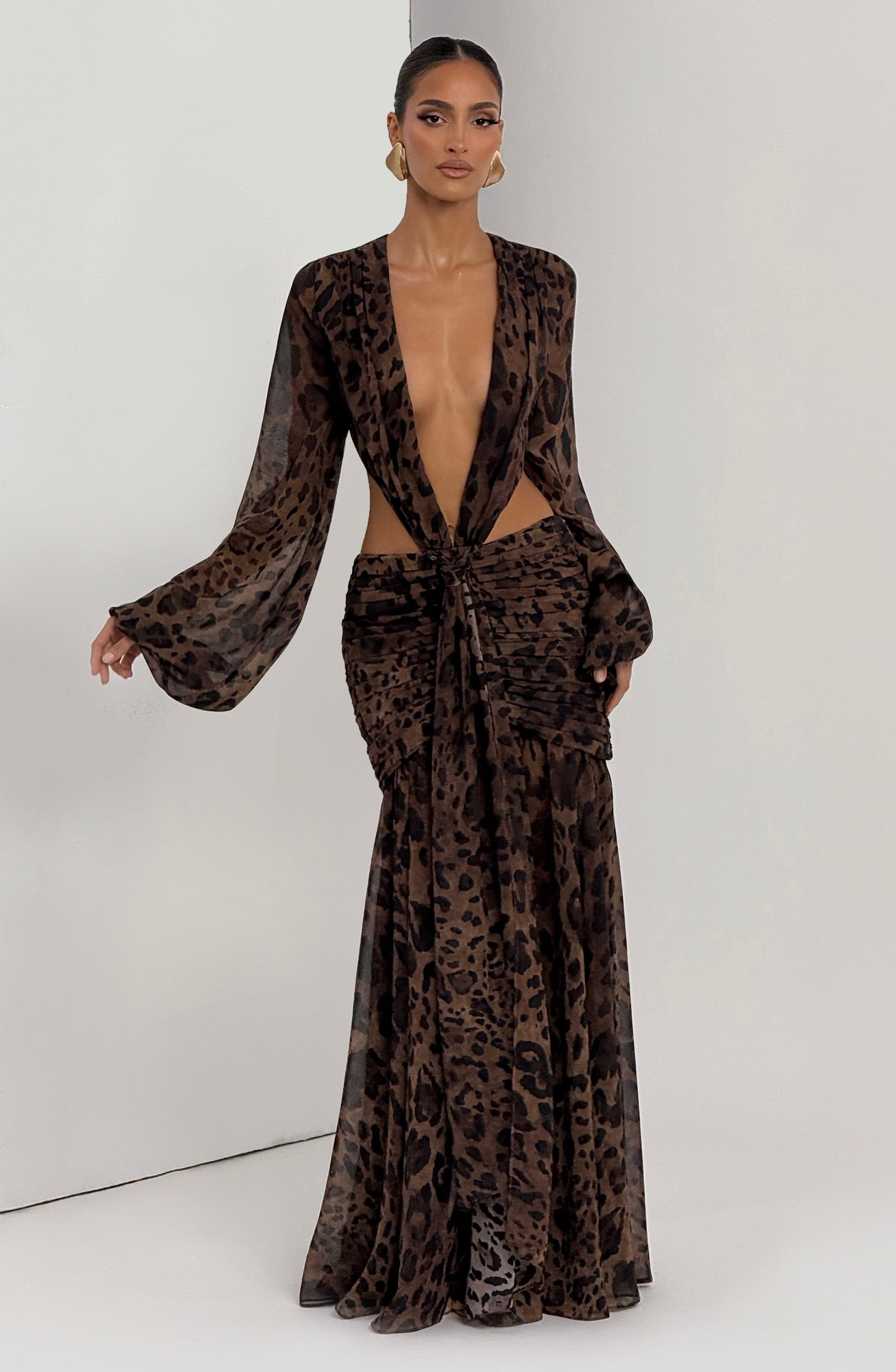 Velorage Camrynn Leopar Desenli Maksi Elbise