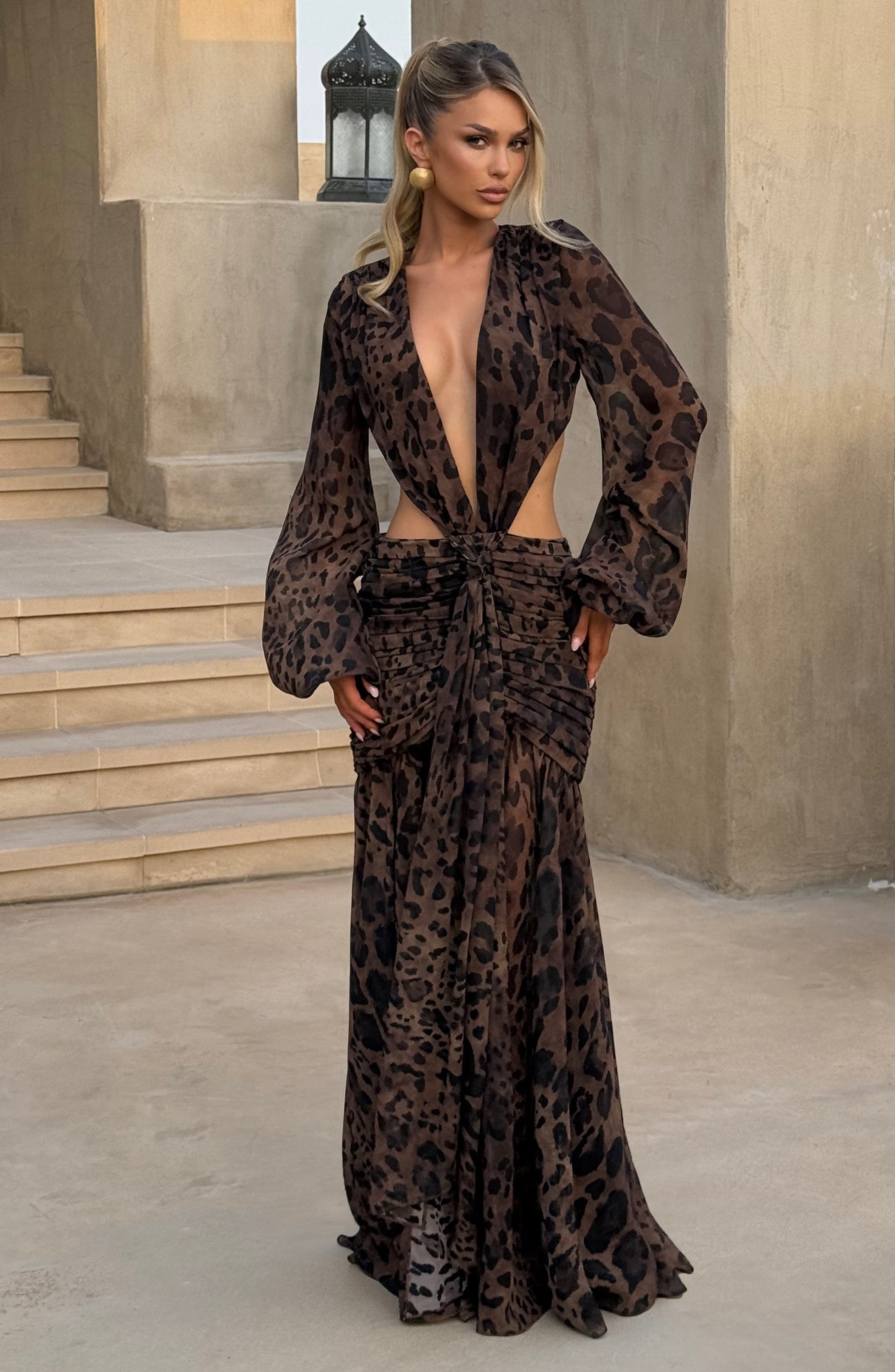 Velorage Camrynn Leopar Desenli Maksi Elbise