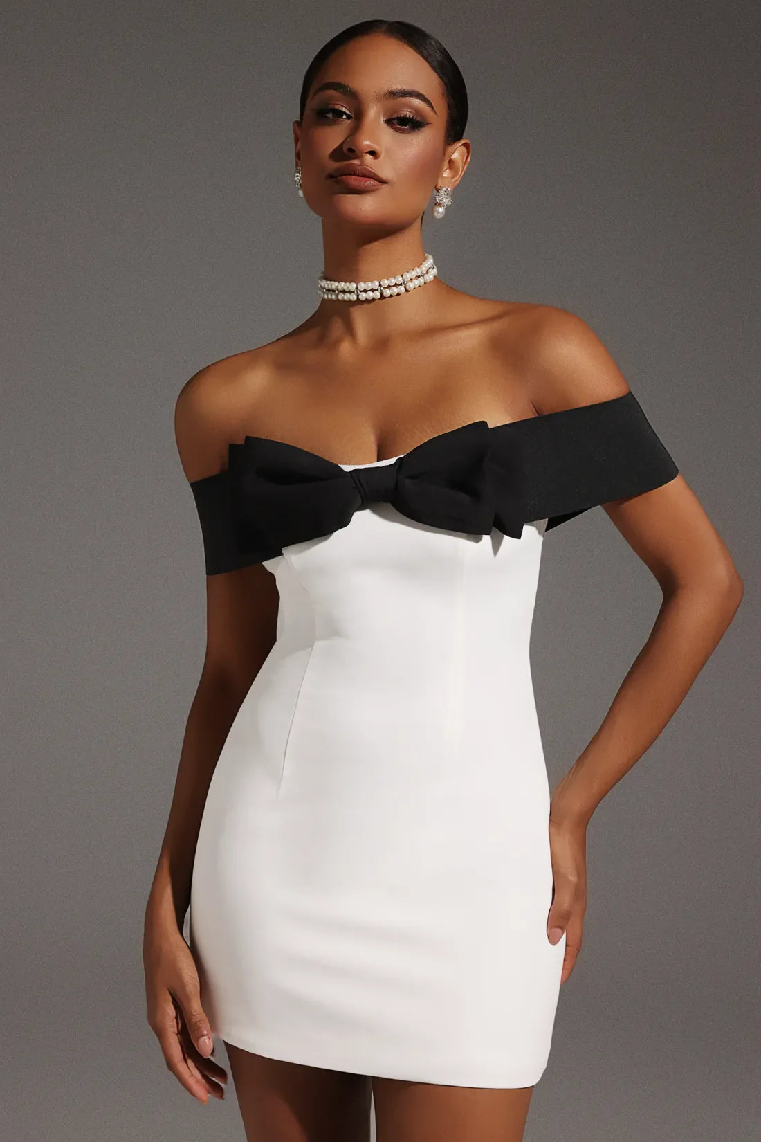 Keylin Off Shoulder Bow Mini Dress | Xs-Beyaz | S-Beyaz | M-Beyaz | L-Beyaz