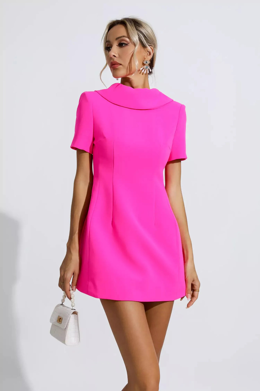 Etta Kisa Kollu Fiyonk Detayli Mini Elbise | S-Pembe | M-Pembe | L-Pembe | Xl-Pembe | Xxl-Pembe