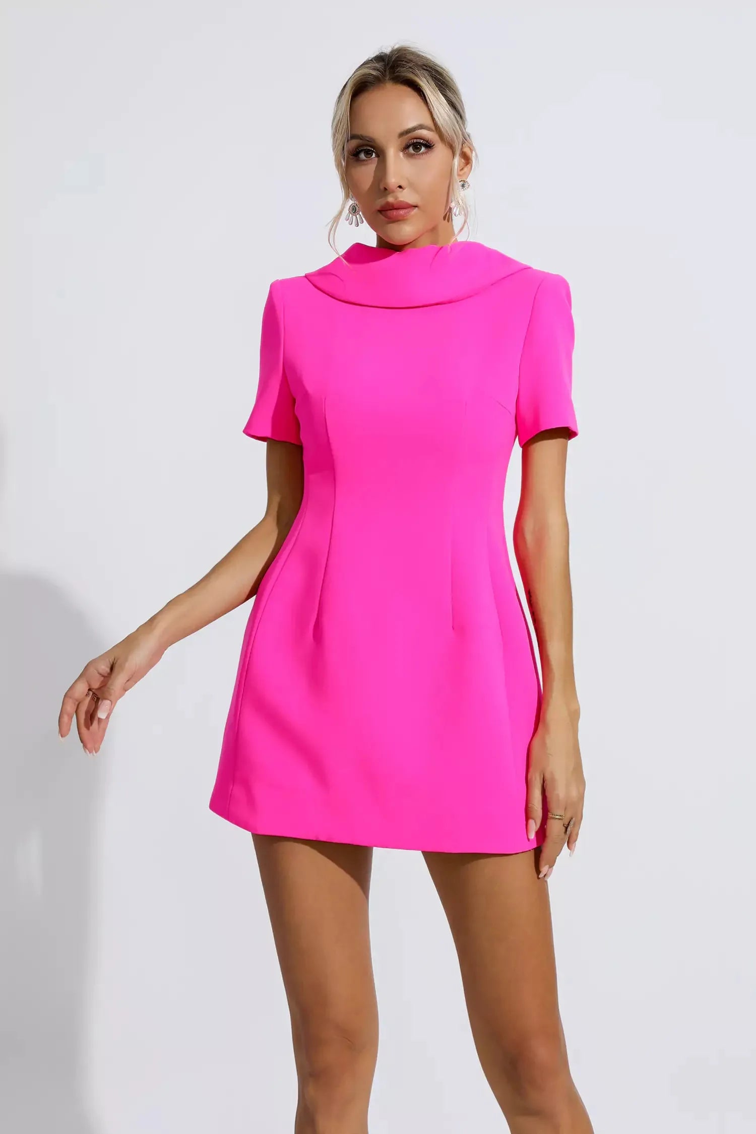 Etta Kisa Kollu Fiyonk Detayli Mini Elbise | S-Pembe | M-Pembe | L-Pembe | Xl-Pembe | Xxl-Pembe