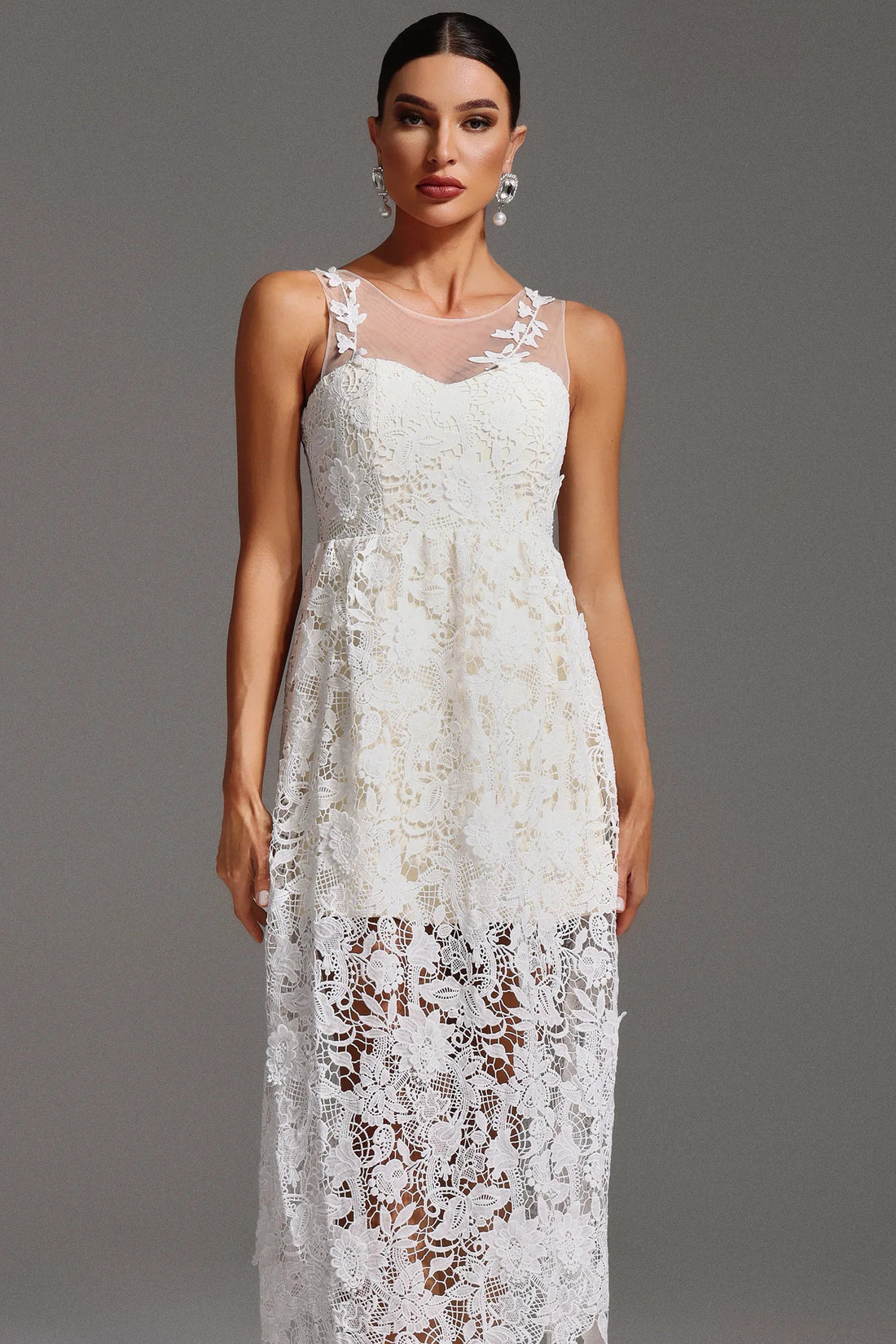Gwyneth Dantel Uzun Elbise | S-Beyaz | M-Beyaz | L-Beyaz | Xl-Beyaz