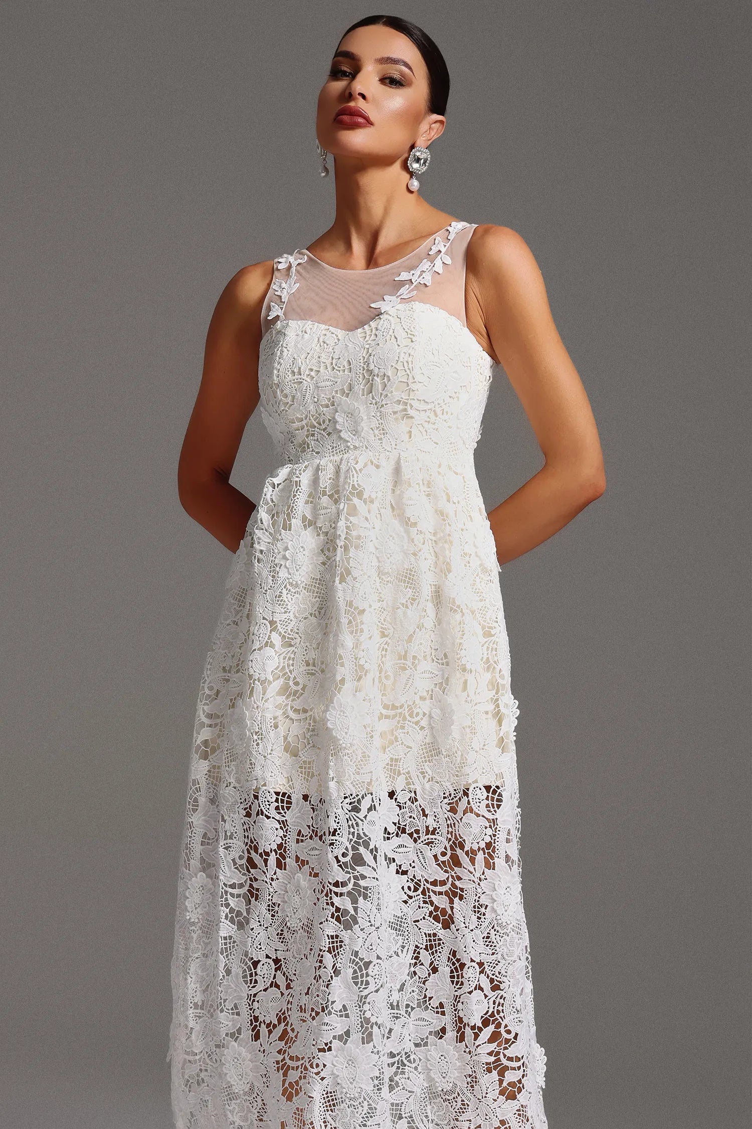 Gwyneth Dantel Uzun Elbise | S-Beyaz | M-Beyaz | L-Beyaz | Xl-Beyaz