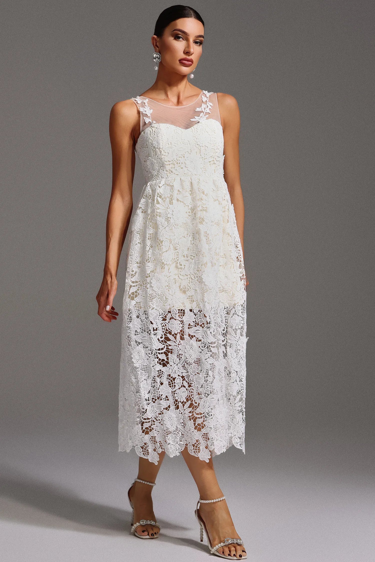 Gwyneth Dantel Uzun Elbise | S-Beyaz | M-Beyaz | L-Beyaz | Xl-Beyaz