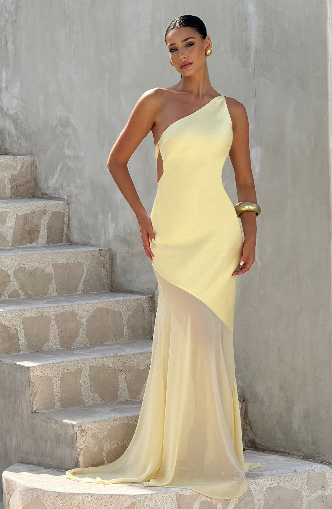 Velorage Edna Limon Tek Omuz Maxi Elbise | BBF4017-D - LEMON - XS | BBF4017-D - LEMON - S | BBF4017-D - LEMON - M | BBF4017-D - LEMON - L | BBF4017-D - LEMON - XL | BBF4017-D - LEMON - XXL