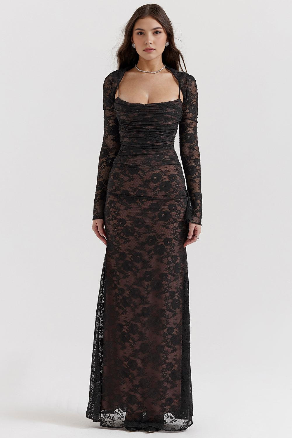 Velorage Kerri Dantel V Yaka Maksi Elbise | 1454 | 1455 | 1456 | 1457 | Siyah-XL