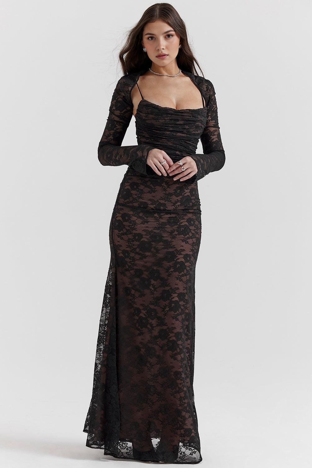 Velorage Kerri Dantel V Yaka Maksi Elbise | 1454 | 1455 | 1456 | 1457 | Siyah-XL