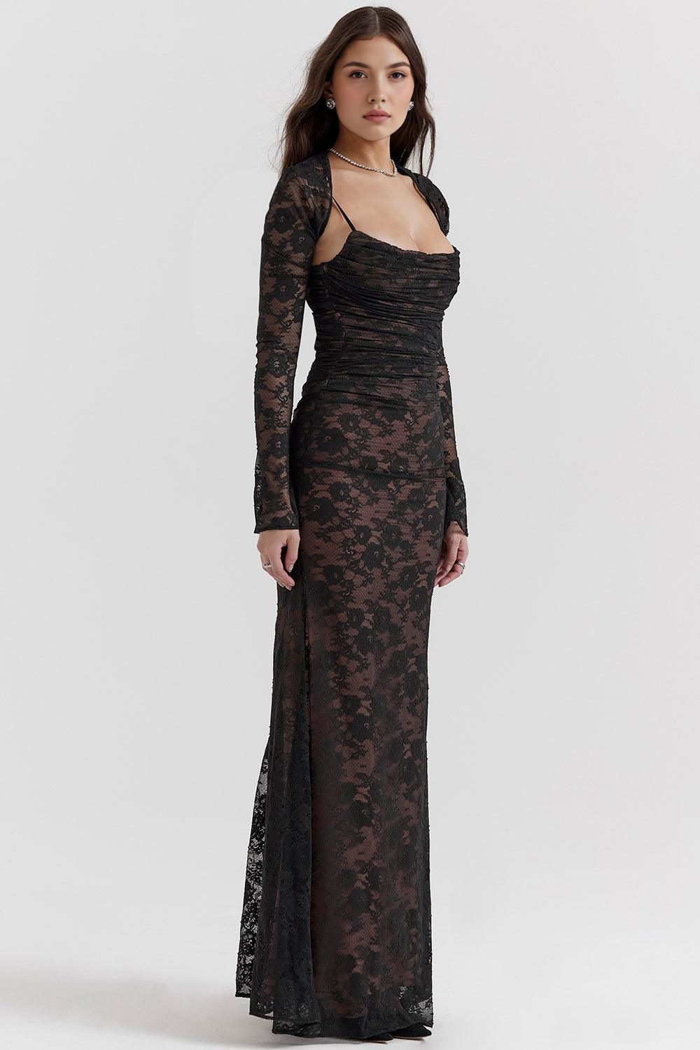 Velorage Kerri Dantel V Yaka Maksi Elbise | 1454 | 1455 | 1456 | 1457 | Siyah-XL