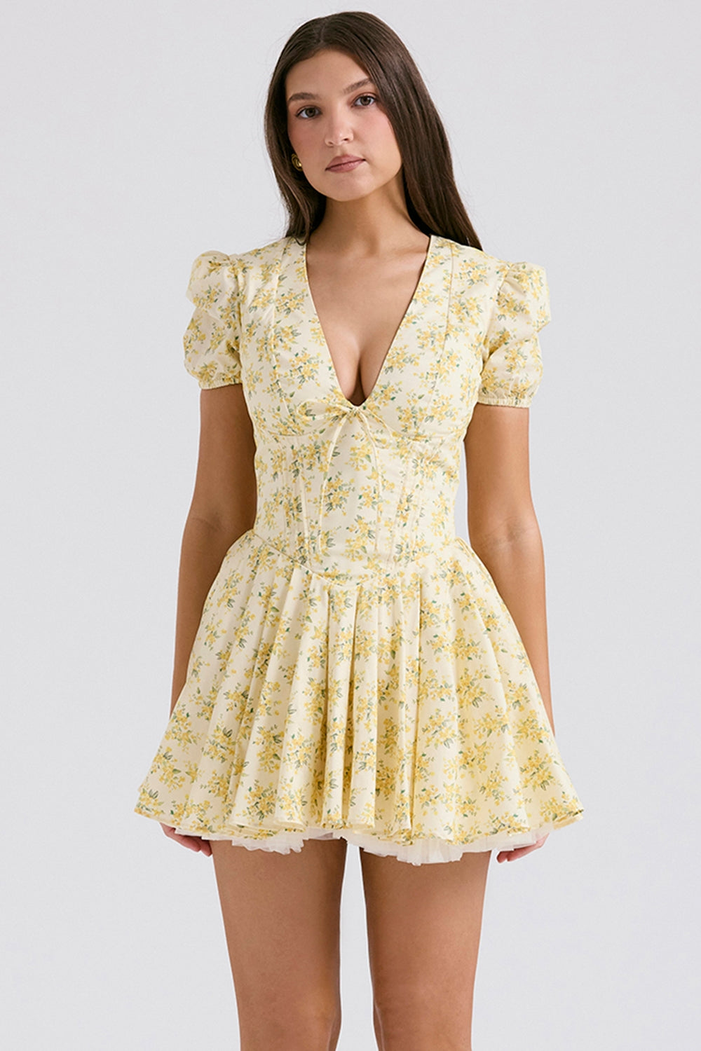 Livvy Sarı Çiçekli Mini Elbise