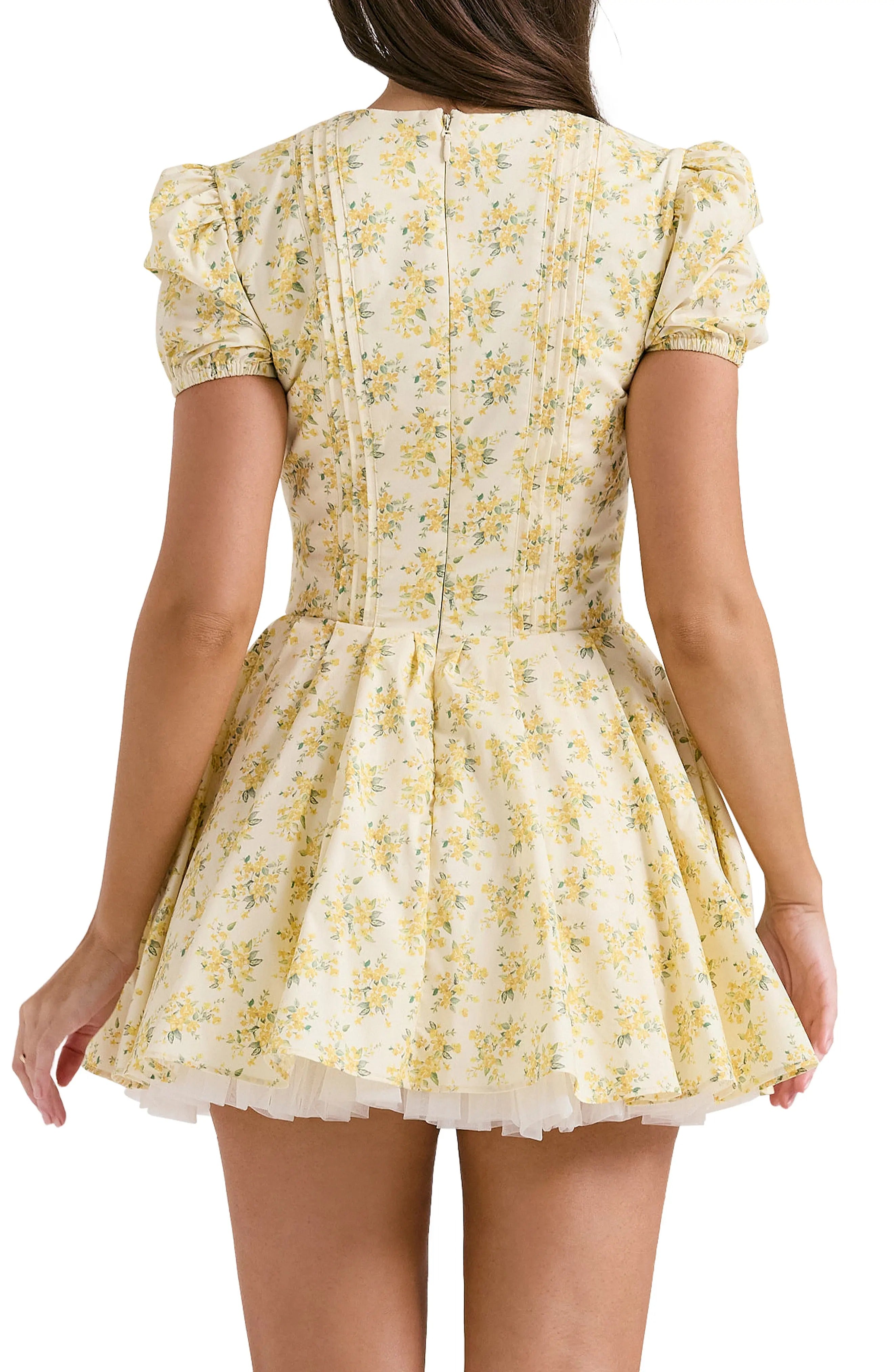 Livvy Sarı Çiçekli Mini Elbise