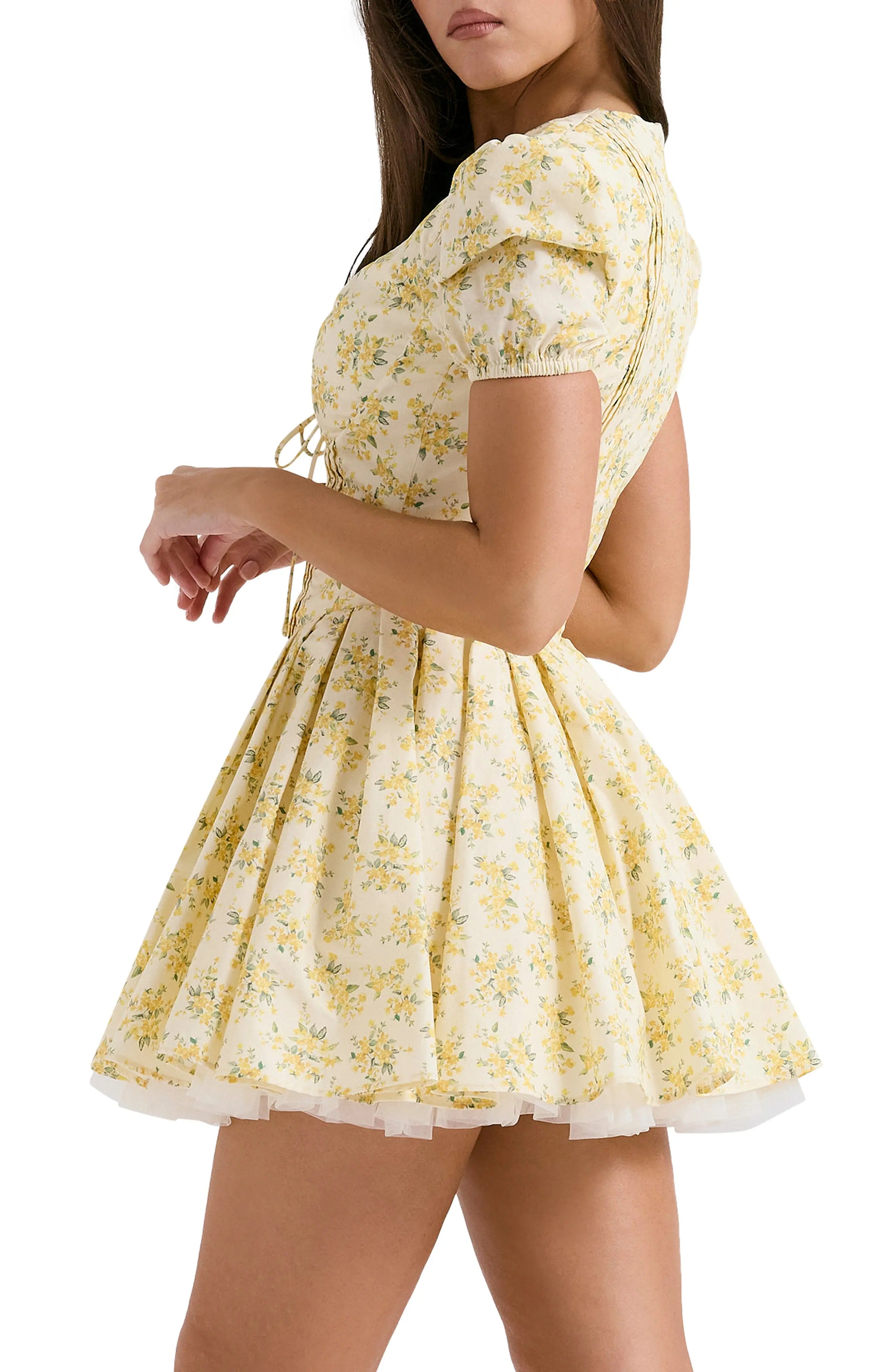 Livvy Sarı Çiçekli Mini Elbise