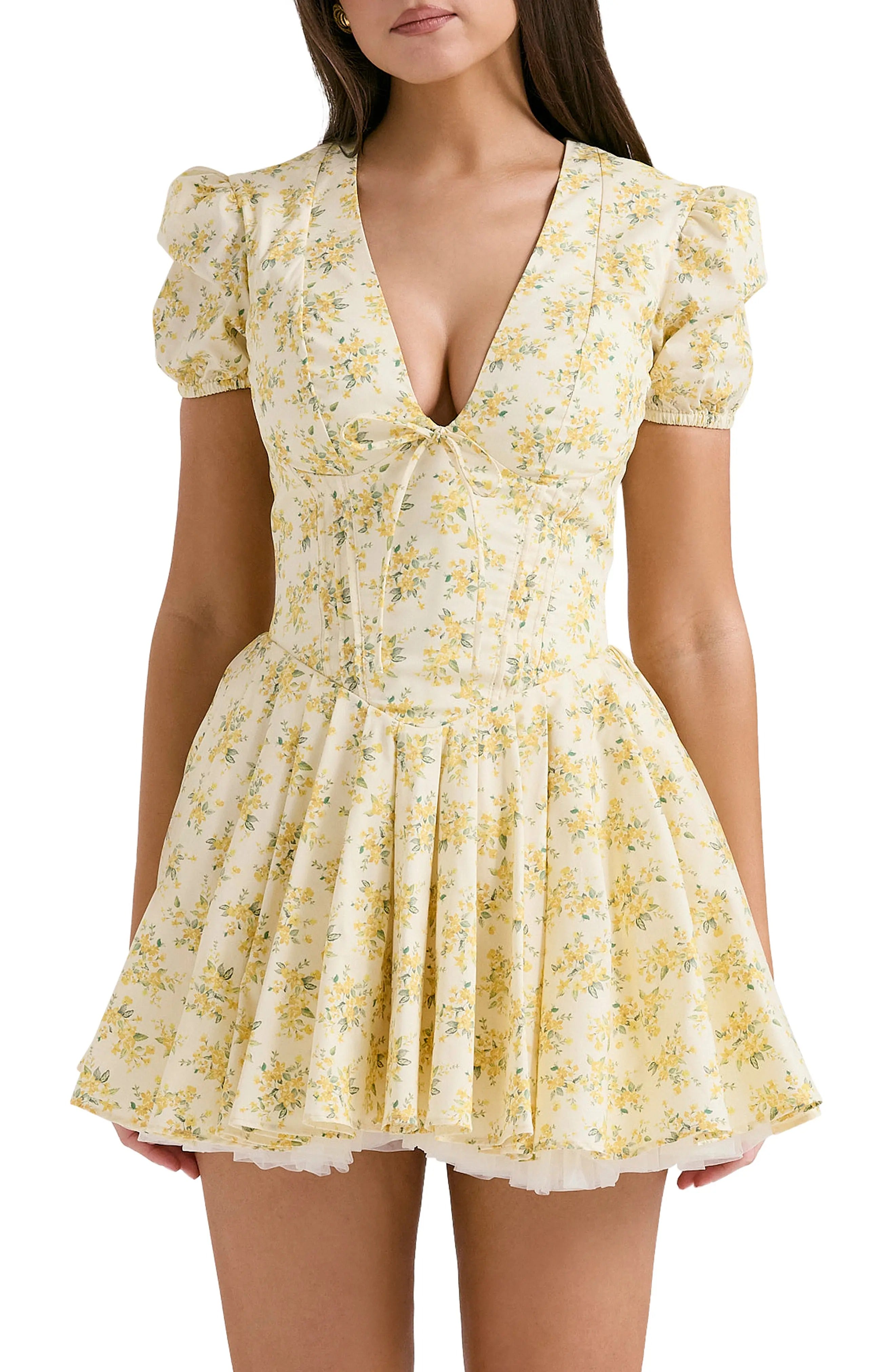 Livvy Sarı Çiçekli Mini Elbise