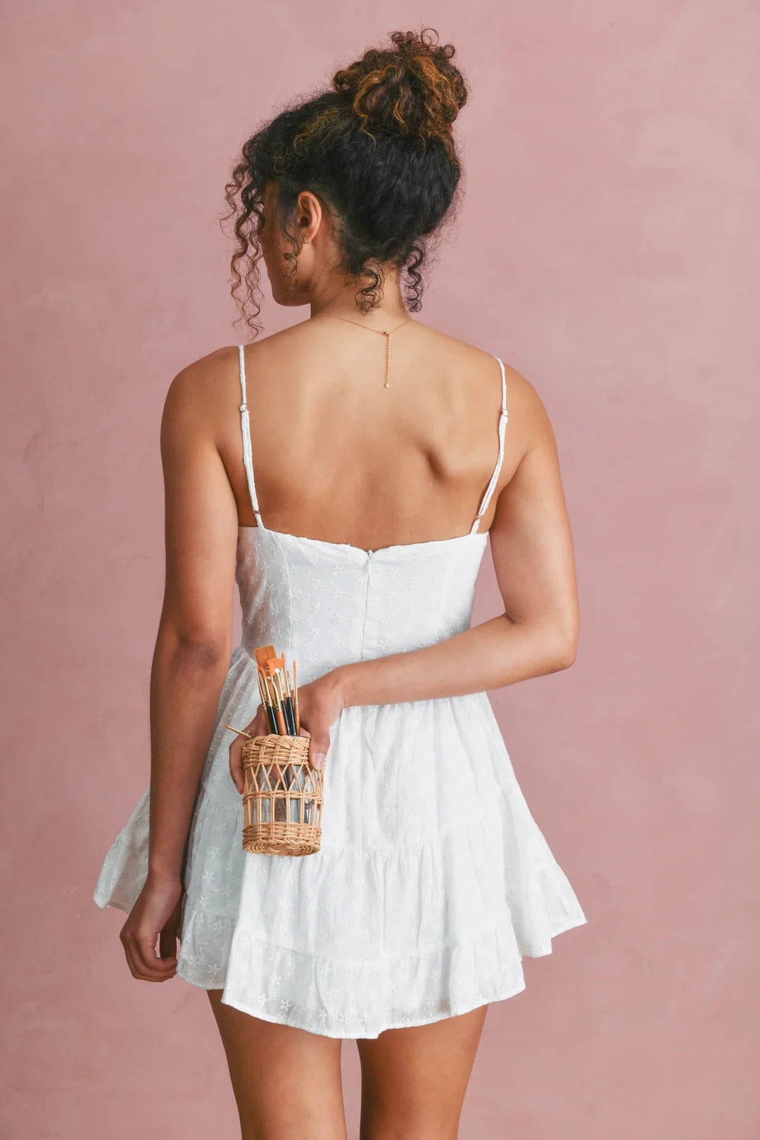 Lavender Straplez Nakışlı Mini Elbise