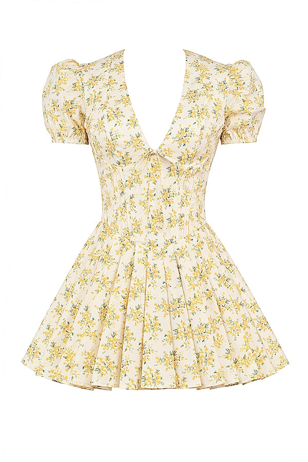 Livvy Sarı Çiçekli Mini Elbise