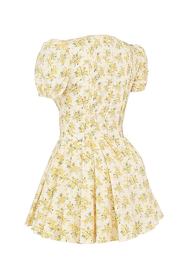 Livvy Sarı Çiçekli Mini Elbise