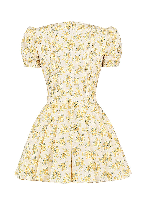 Livvy Sarı Çiçekli Mini Elbise