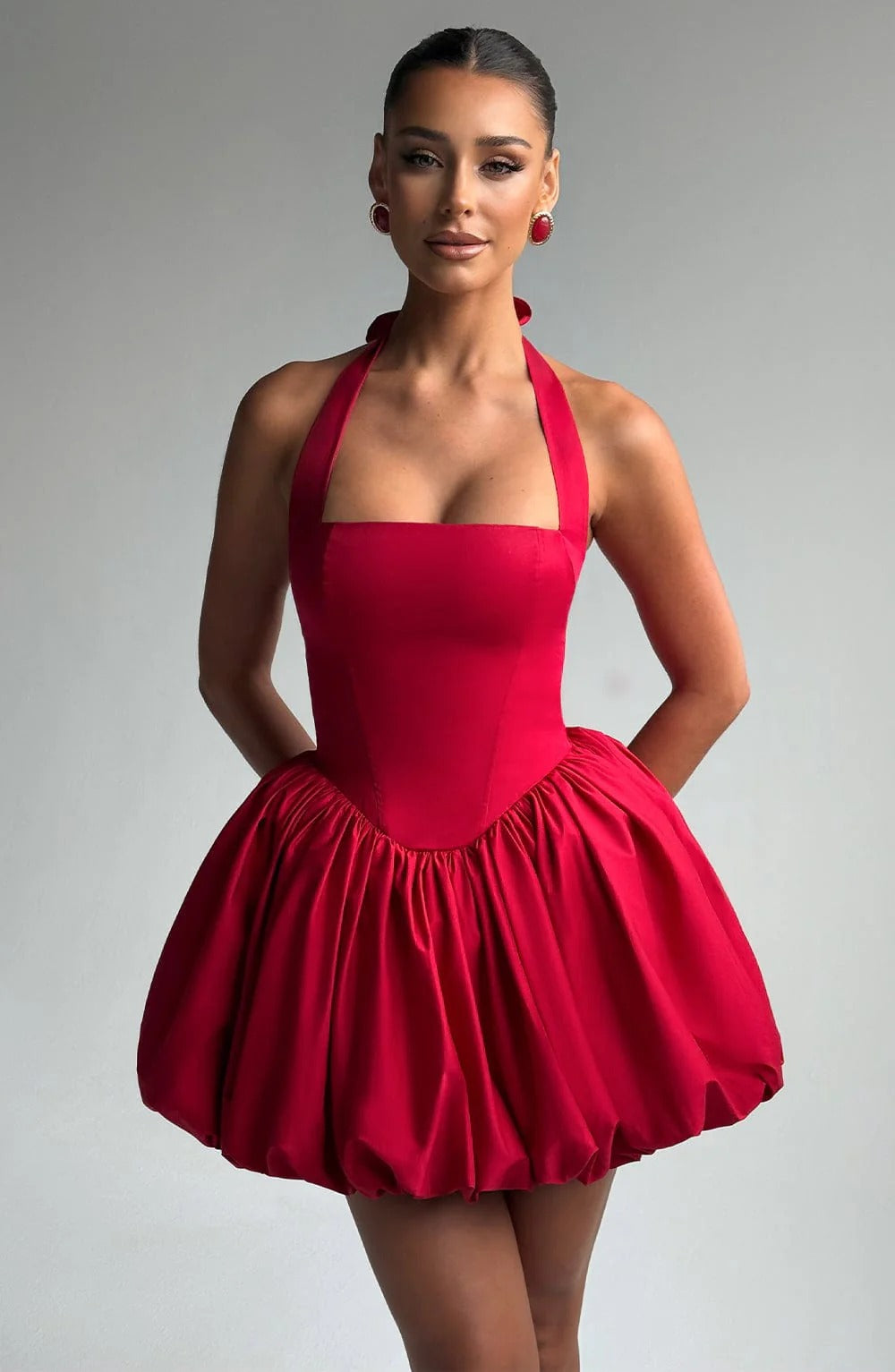 Katalaya Fiyonklu Halter Midi Elbise
