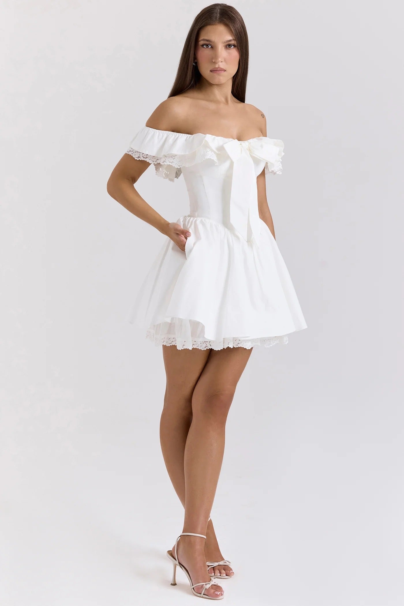 Gittel Fiyonklu Bardot Mini Elbise