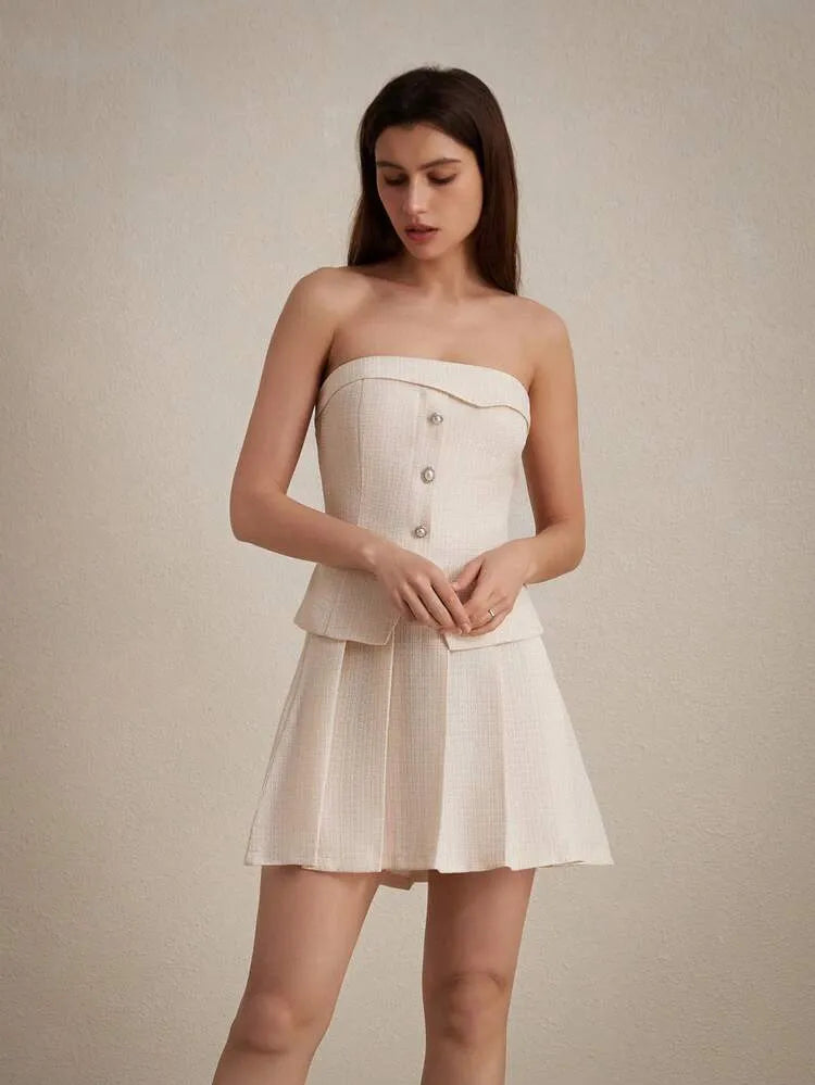Amyra Straplez Pileli Etek Takım