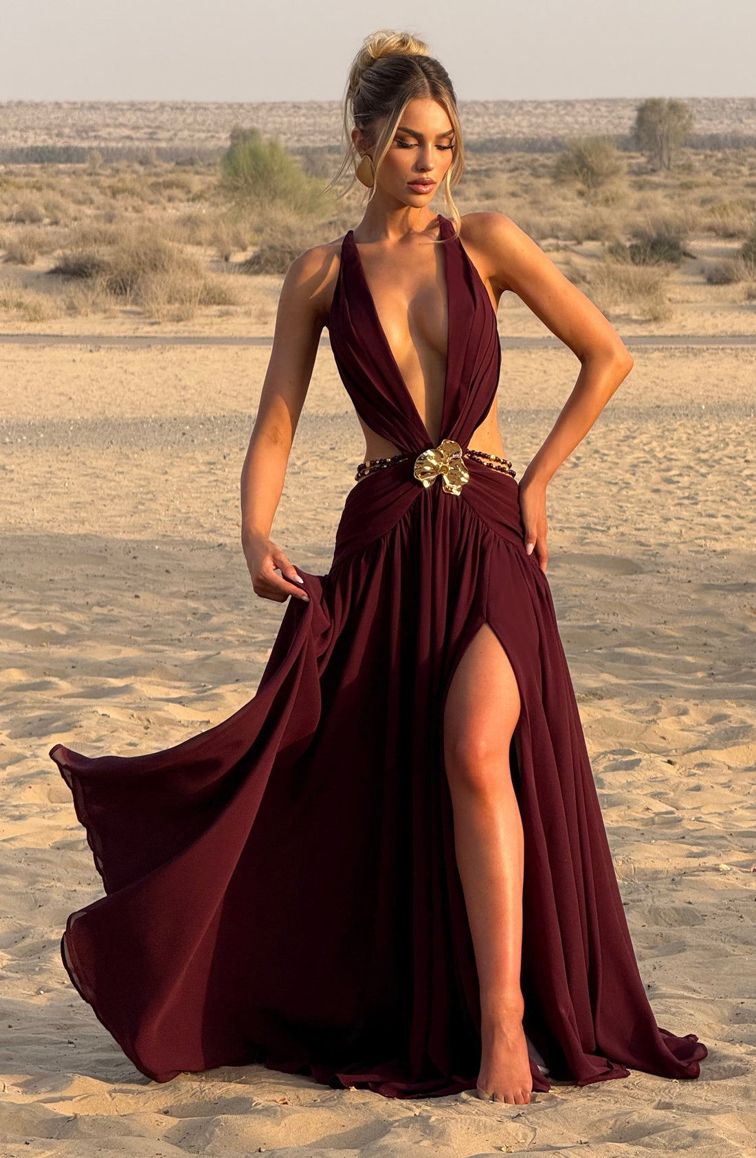 Velorage Novella Cicek Broslu Maxi Elbise | BBF4082-D - CHERRY LACQUER - XS | BBF4082-D - CHERRY LACQUER - S | BBF4082-D - CHERRY LACQUER - M | BBF4082-D - CHERRY LACQUER - L | BBF4082-D - CHERRY LACQUER - XL | BBF4082-D - CHERRY LACQUER - XXL
