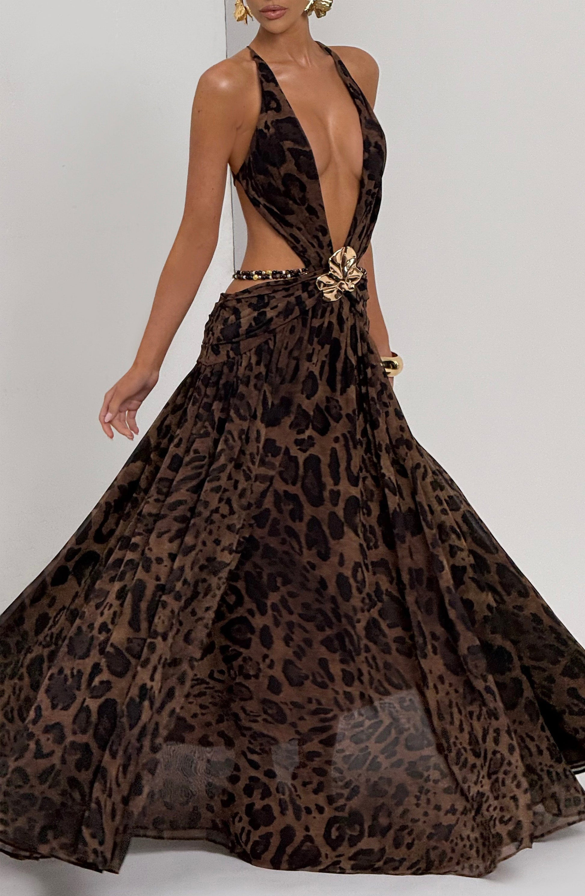 Velorage Jameson Leopar Desenli Maxi Elbise